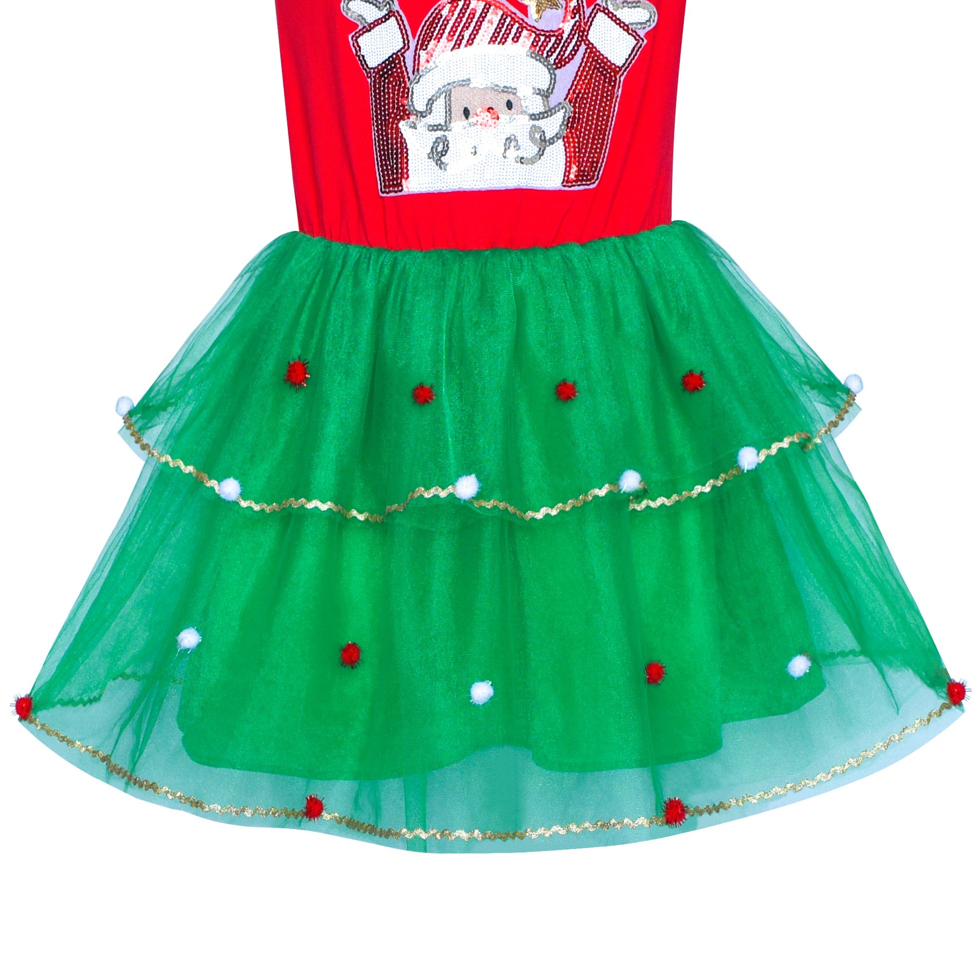 Girls Dress Christmas Reindeer Long Sleeve Party Dress Red