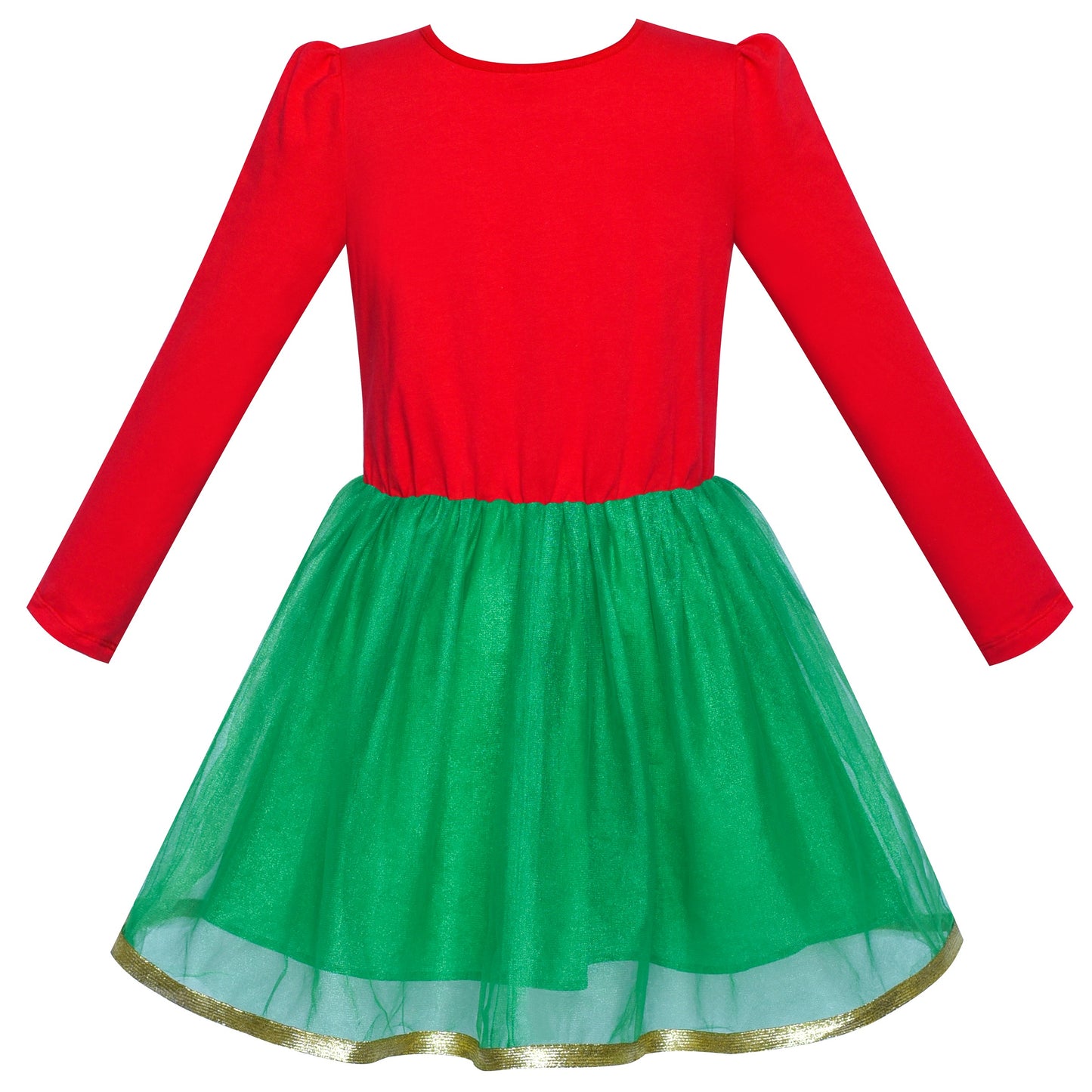 Girls Dress Christmas Reindeer Long Sleeve Party Dress Red