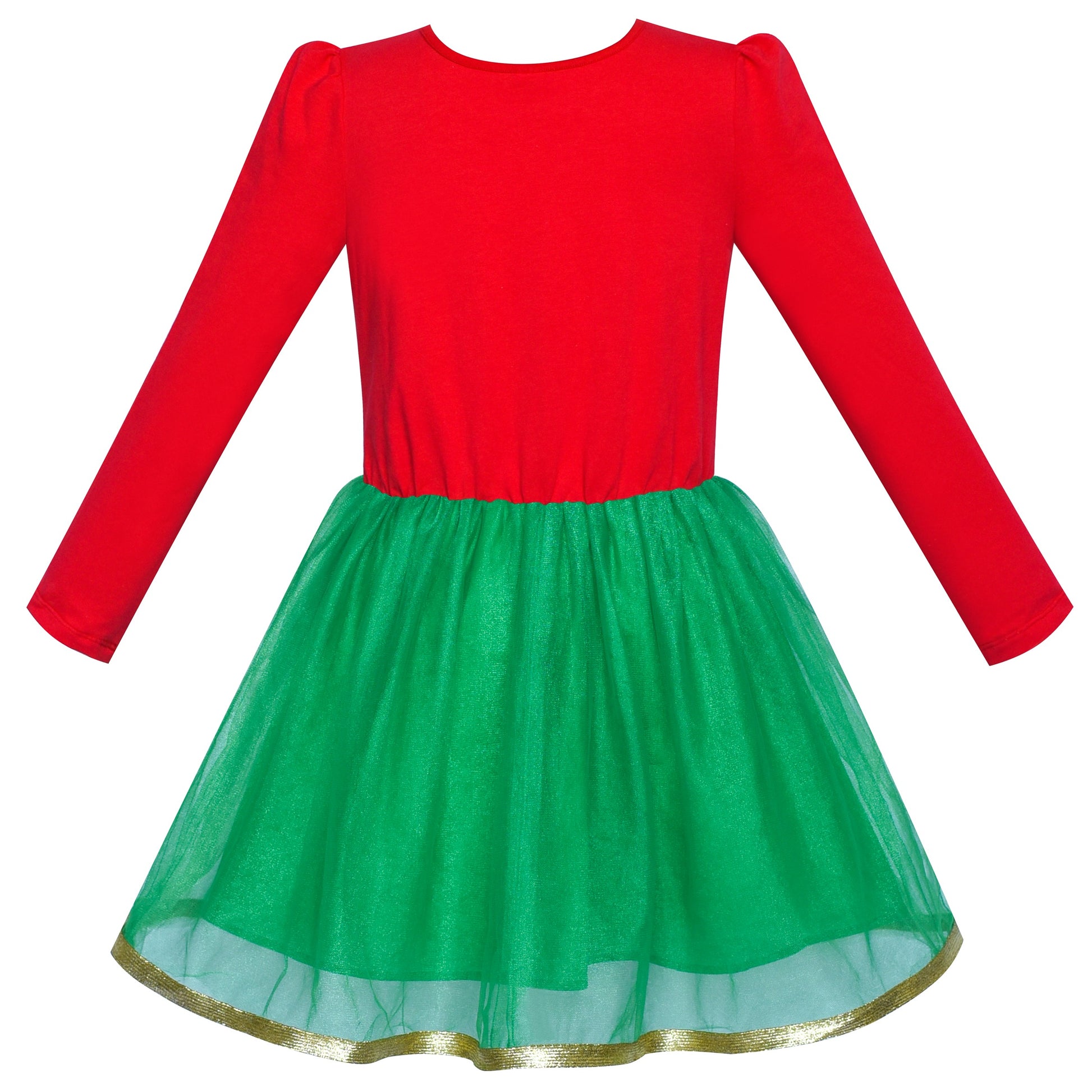 Girls Dress Christmas Reindeer Long Sleeve Party Dress Red