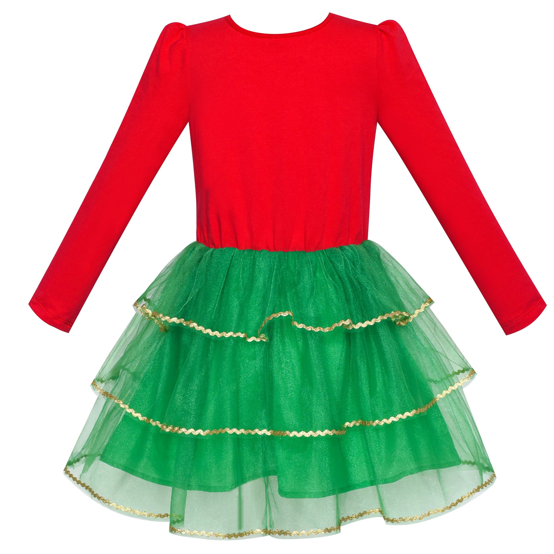 Girls Dress Christmas Reindeer Long Sleeve Party Dress Red