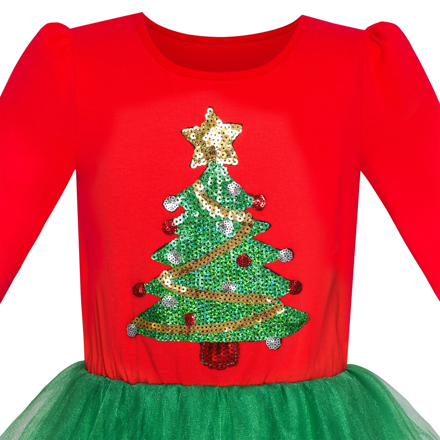 Girls Dress Christmas Reindeer Long Sleeve Party Dress Red