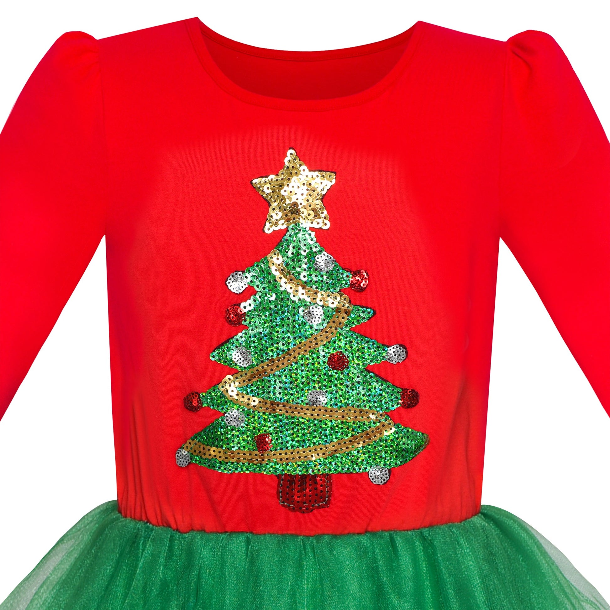 Girls Dress Christmas Reindeer Long Sleeve Party Dress Red