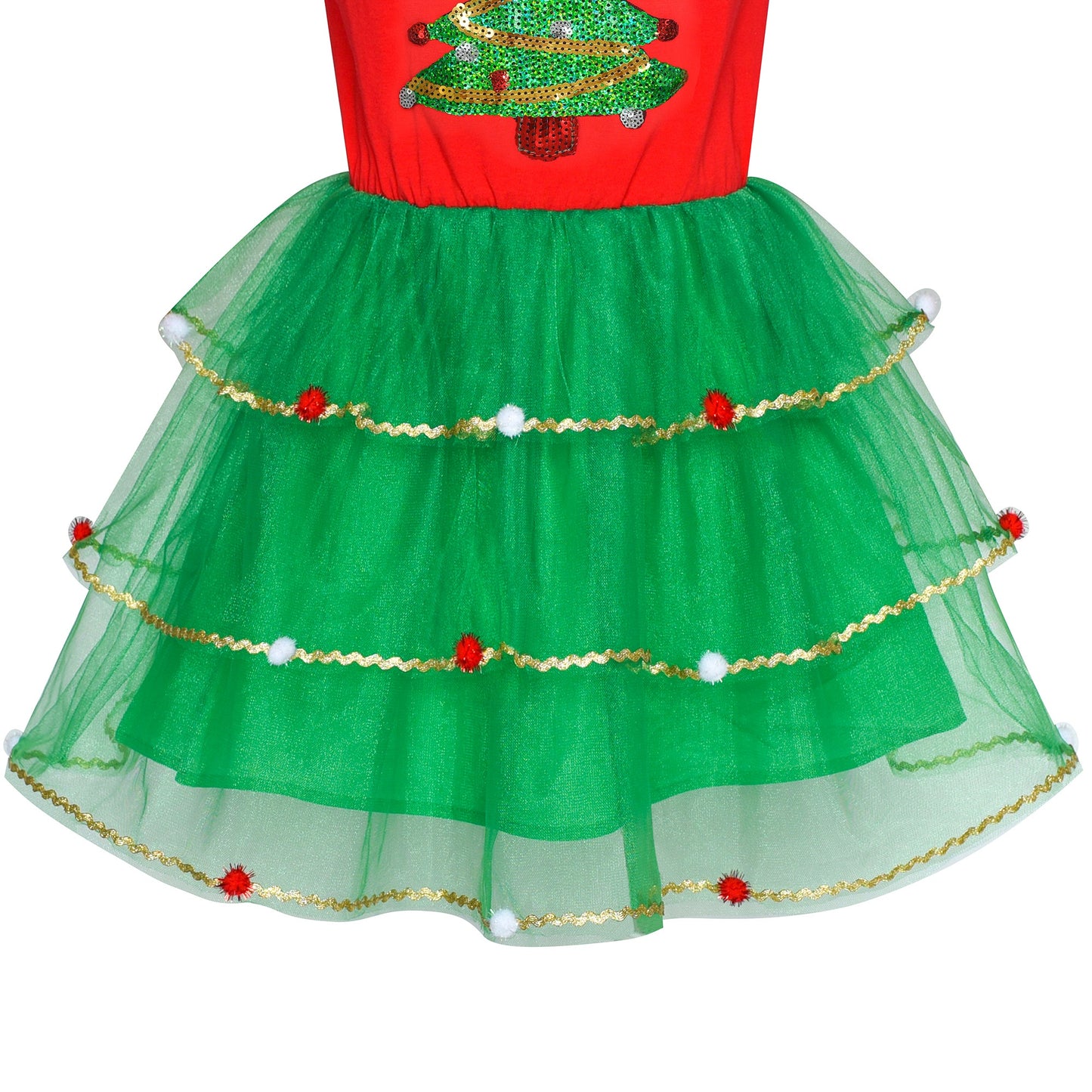 Girls Dress Christmas Reindeer Long Sleeve Party Dress Red