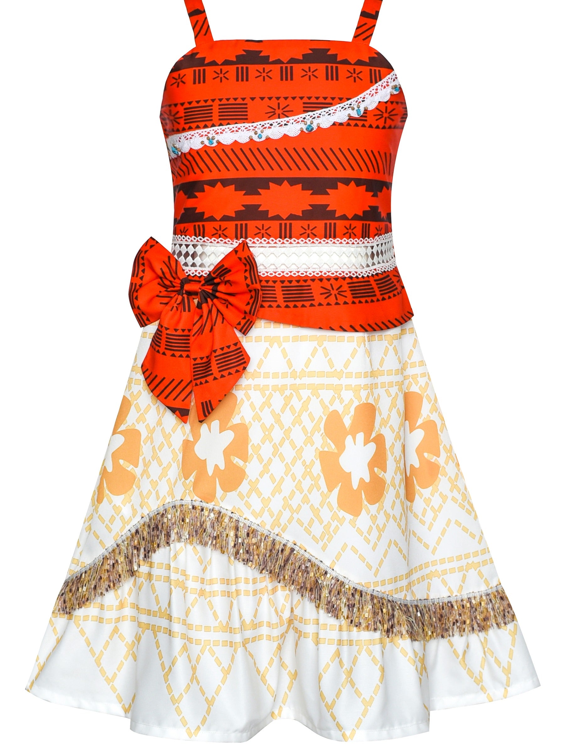 Girls Dress Moana Costume Cartoon Cosplay Halloween Princess Multi-Color