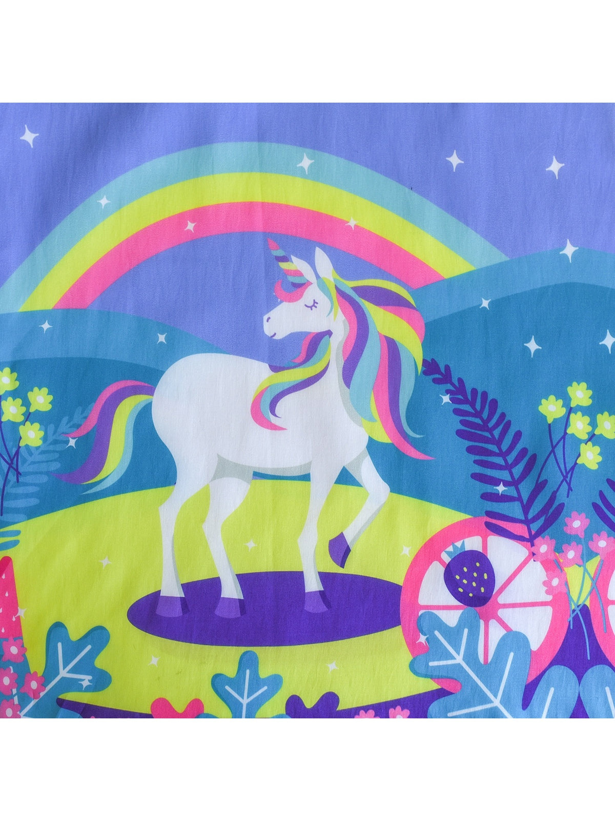 Girls Dress Embroidered Sash Blooming Flower Painting Style Blue - Bluish Purple Unicorn
