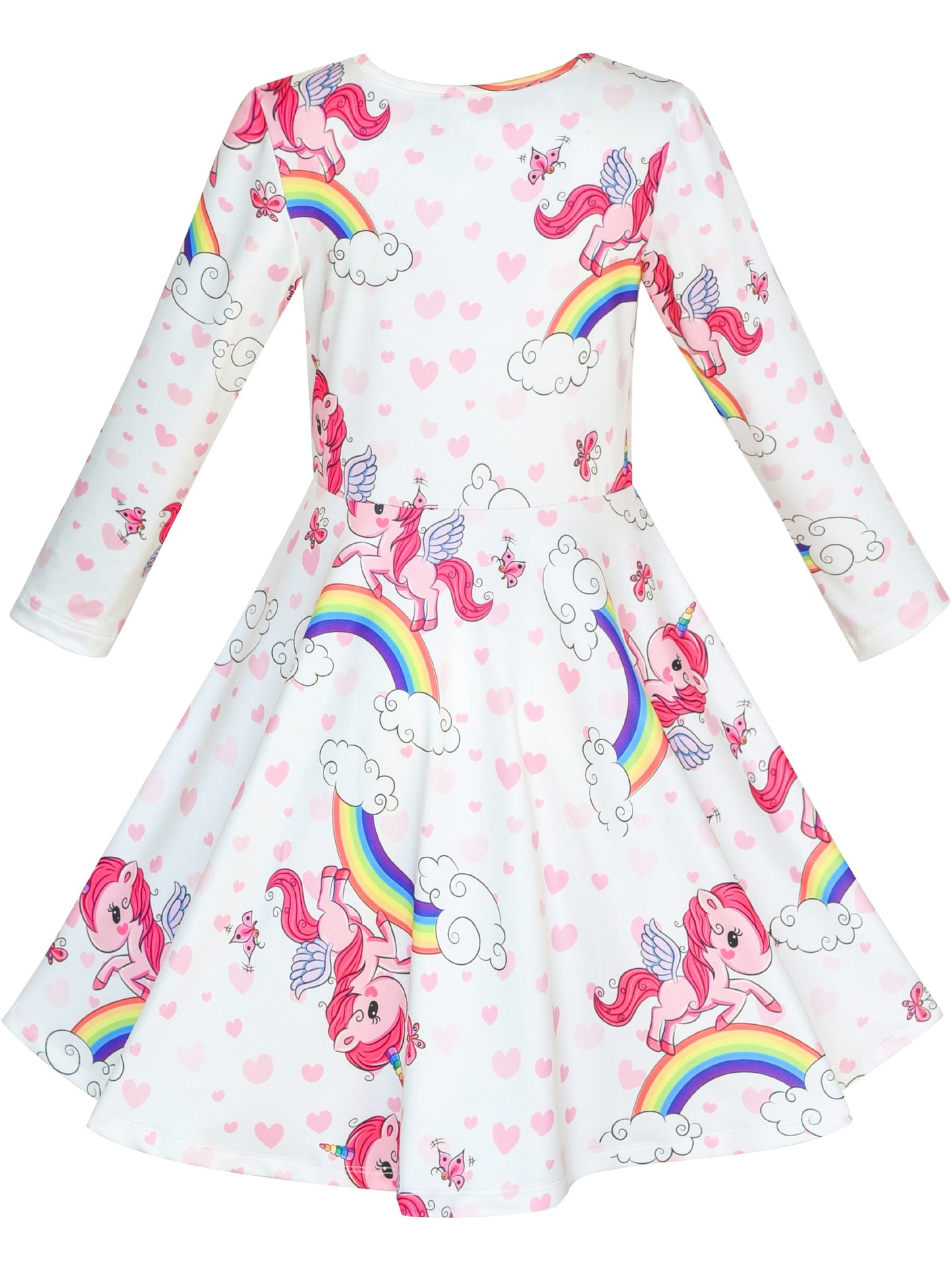 Girls Dress Unicorn Rainbow Casual Long Sleeve White