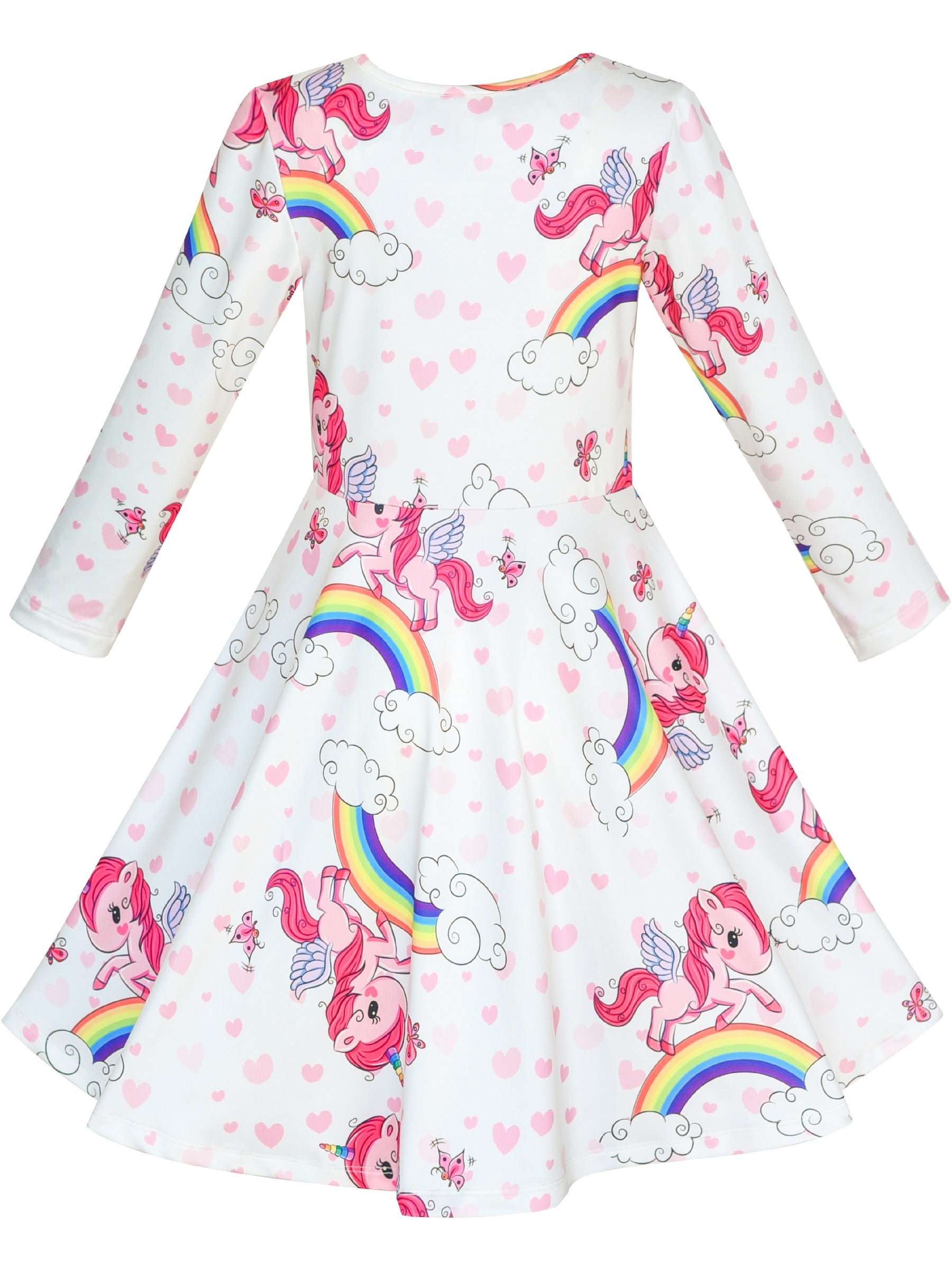Girls Dress Unicorn Rainbow Casual Long Sleeve White