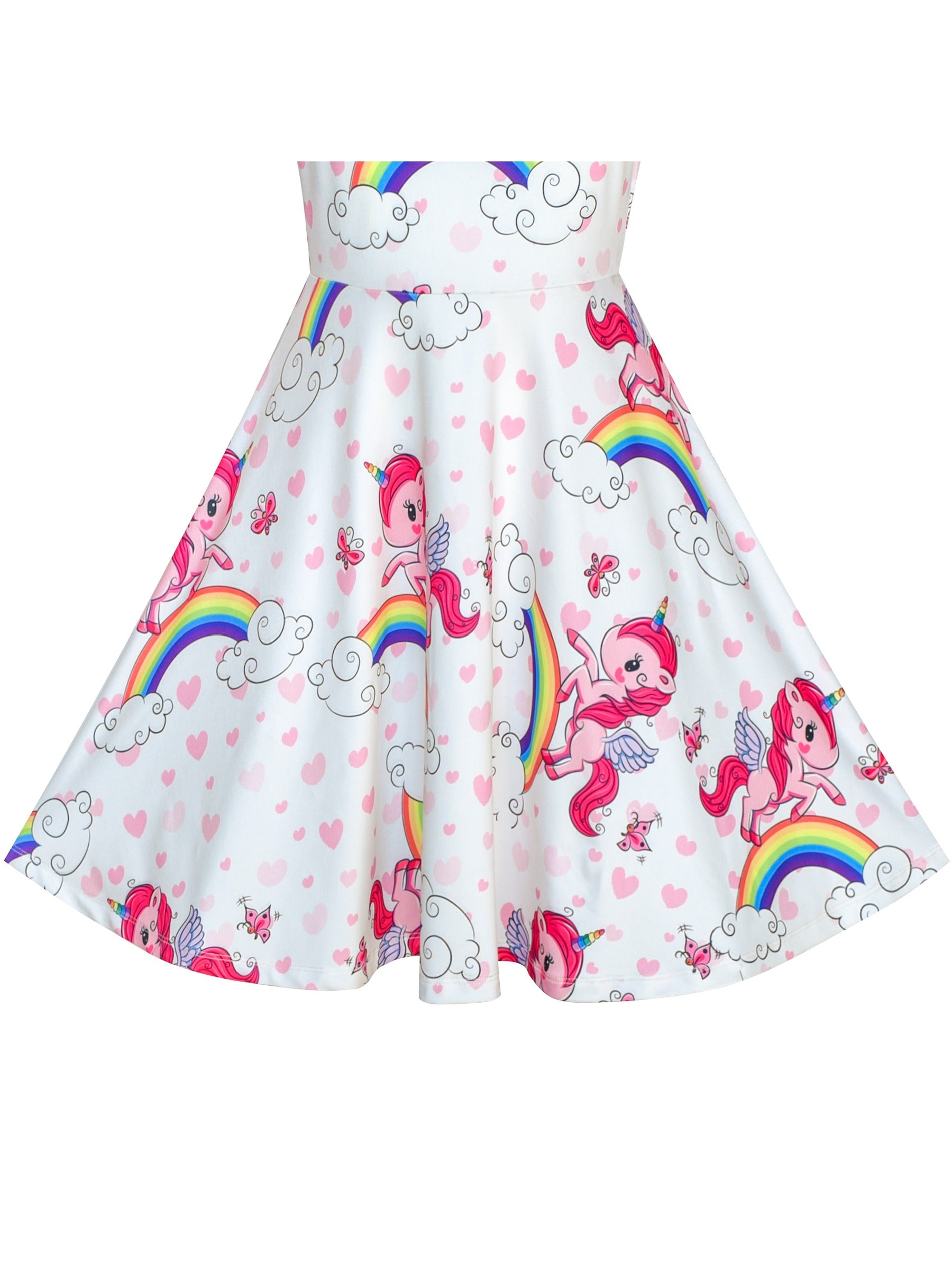 Girls Dress Unicorn Rainbow Casual Long Sleeve White