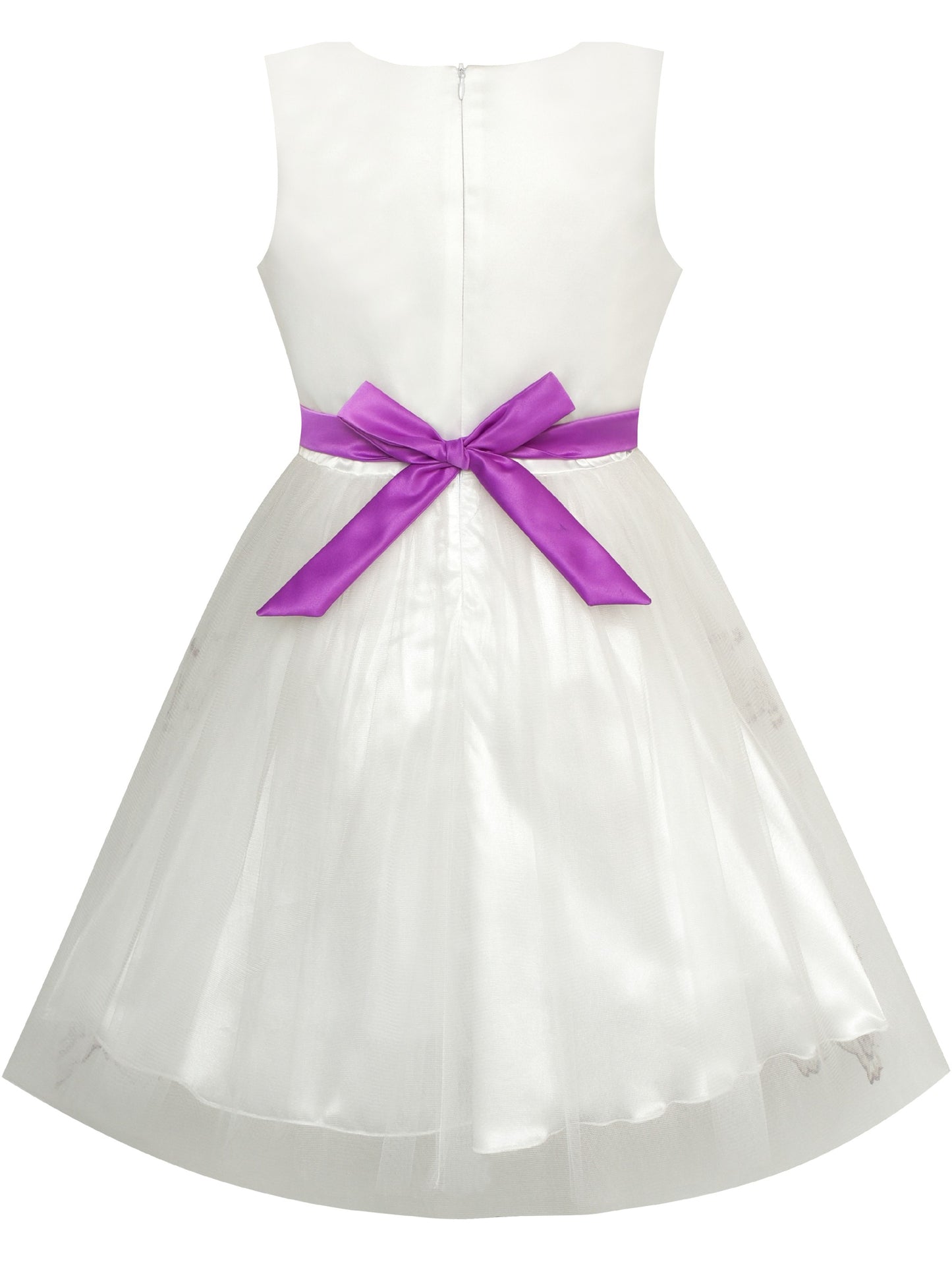 Girls Dress Sleeveless Lace Tulle Wave Pattern Black White Purple