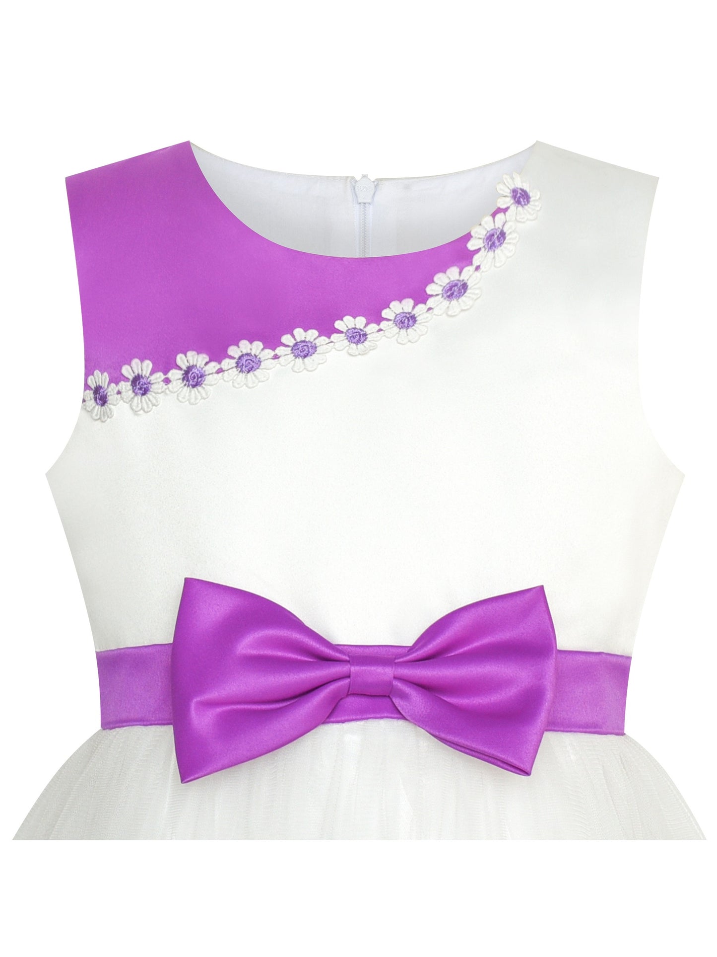 Girls Dress Sleeveless Lace Tulle Wave Pattern Black White Purple