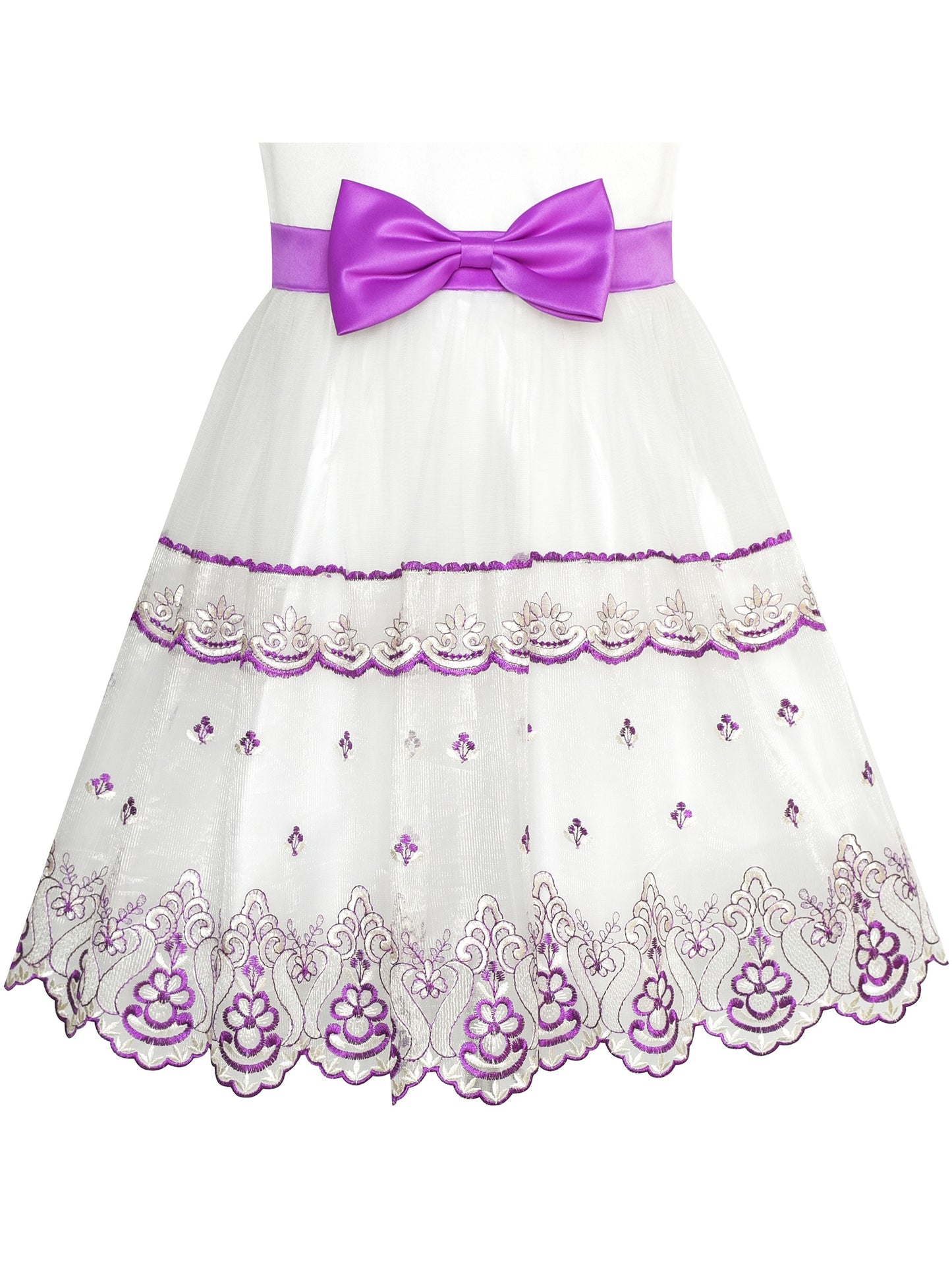 Girls Dress Sleeveless Lace Tulle Wave Pattern Black White Purple