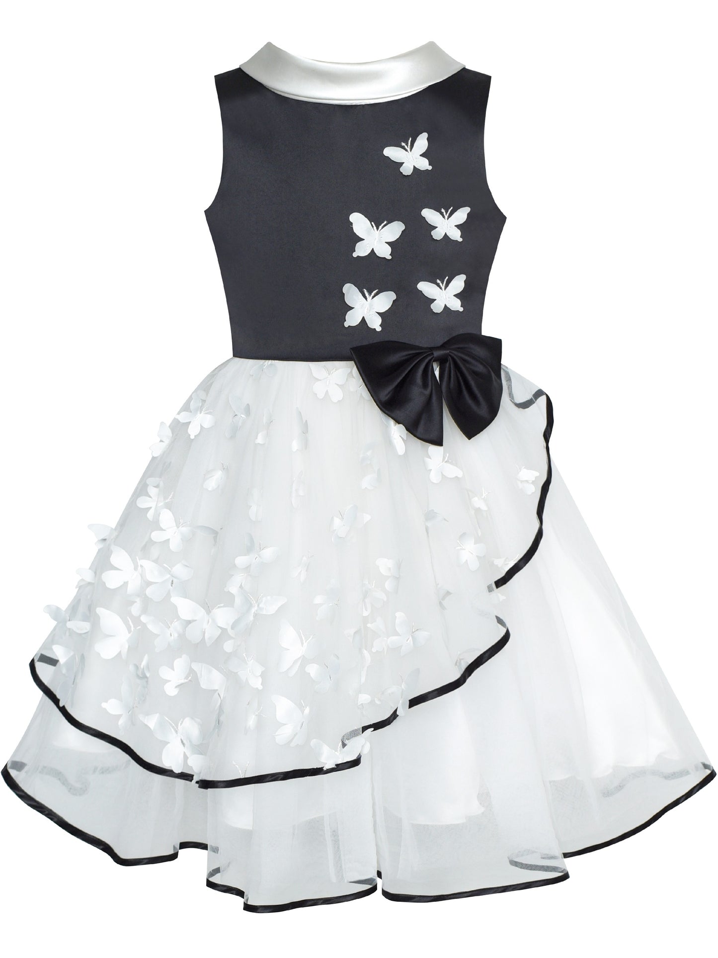 Flower Girls Dress Blue and White Butterfly Pageant White