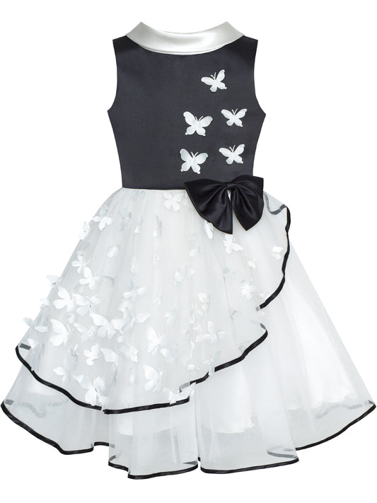 Flower Girls Dress Blue and White Butterfly Pageant White