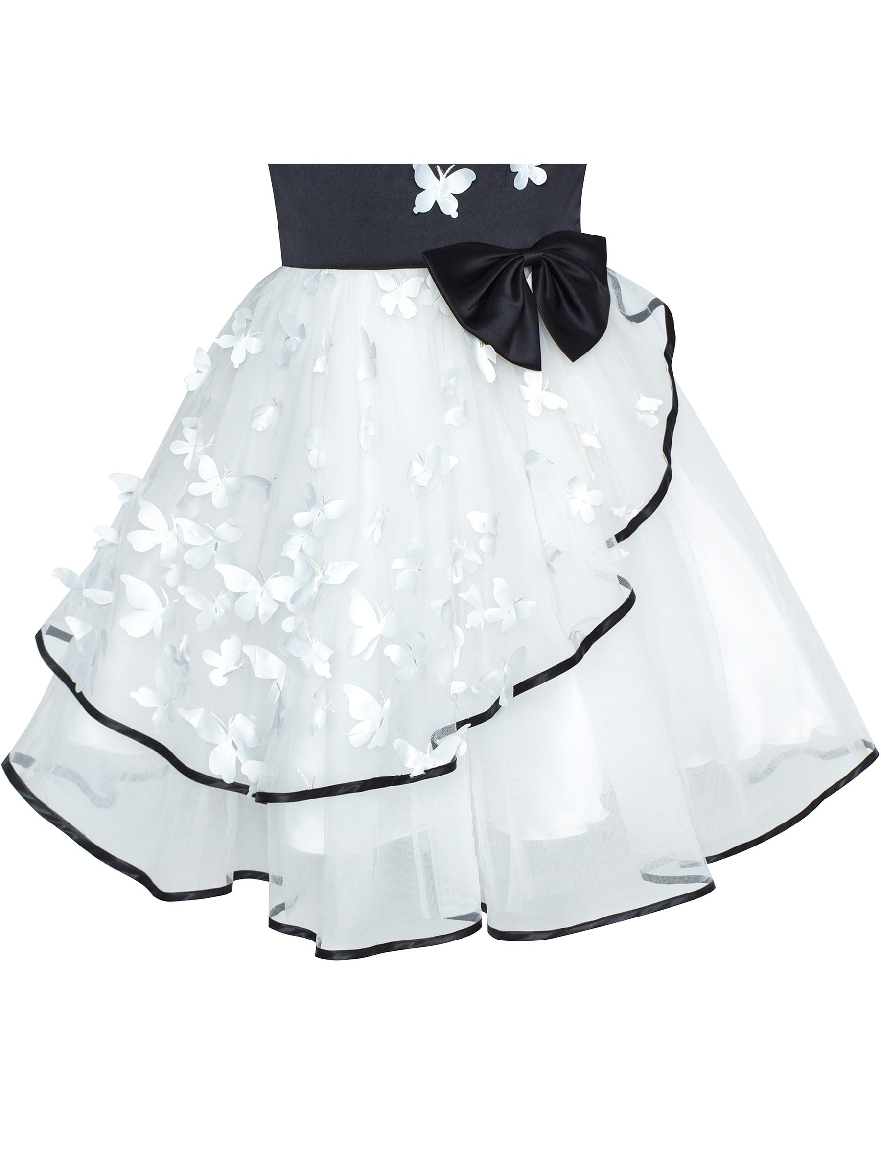 Flower Girls Dress Blue and White Butterfly Pageant White