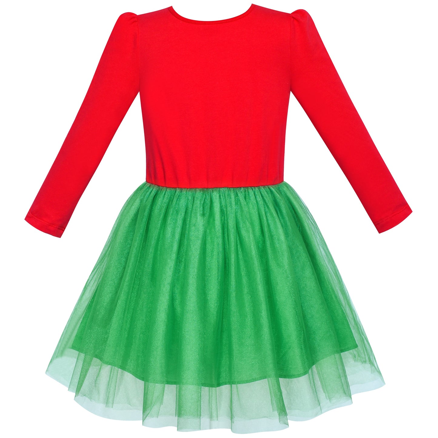 Girls Dress Christmas Reindeer Long Sleeve Party Dress Red