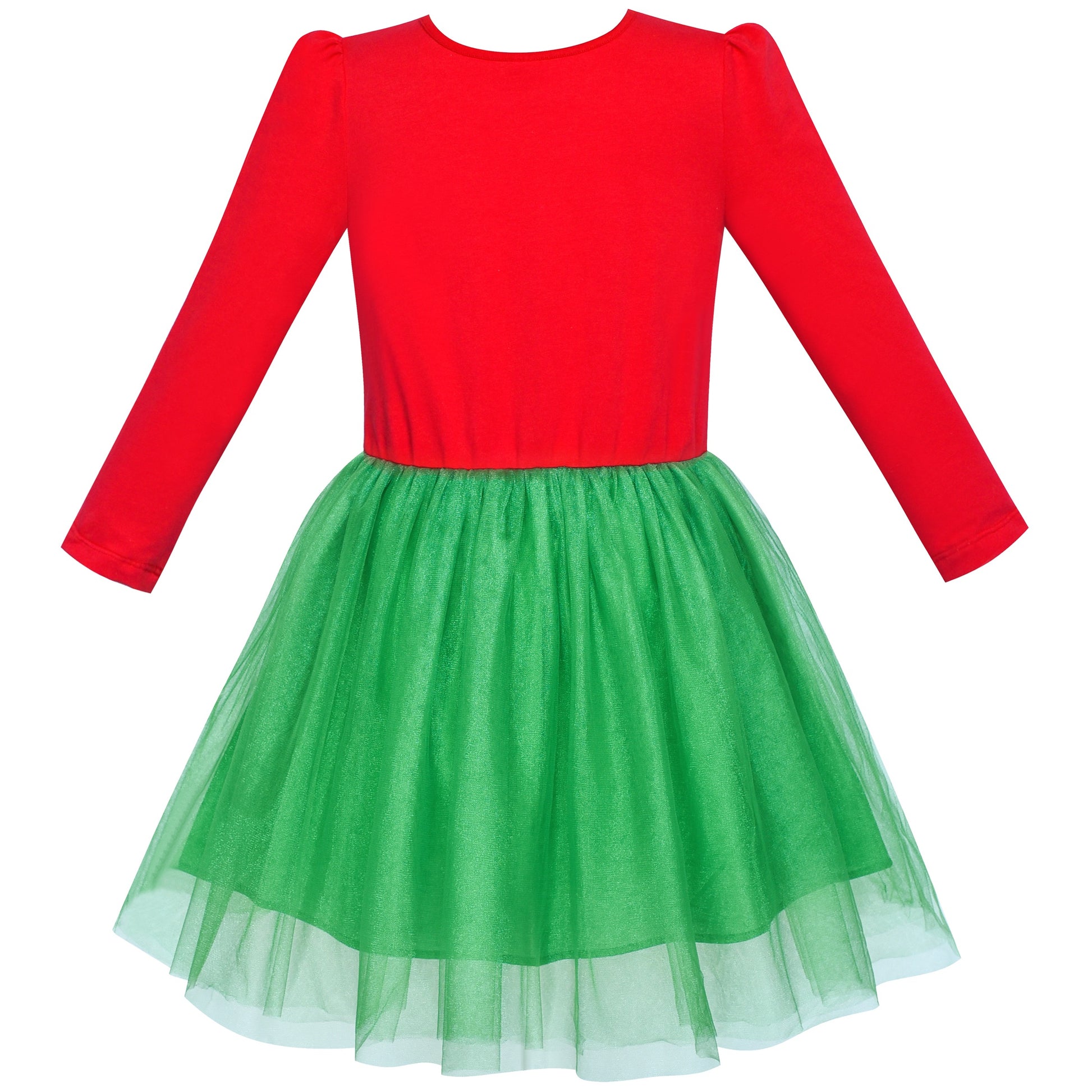 Girls Dress Christmas Reindeer Long Sleeve Party Dress Red
