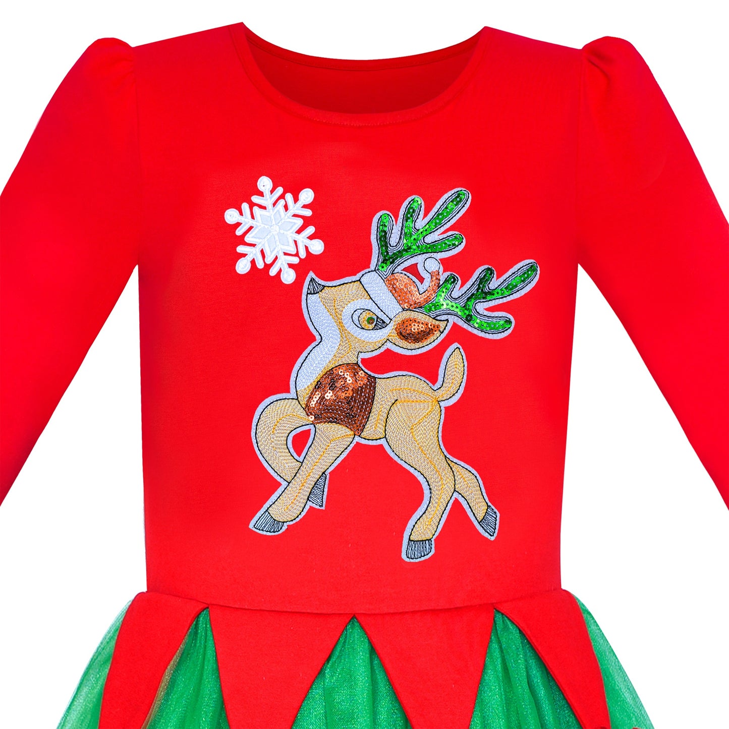 Girls Dress Christmas Reindeer Long Sleeve Party Dress Red