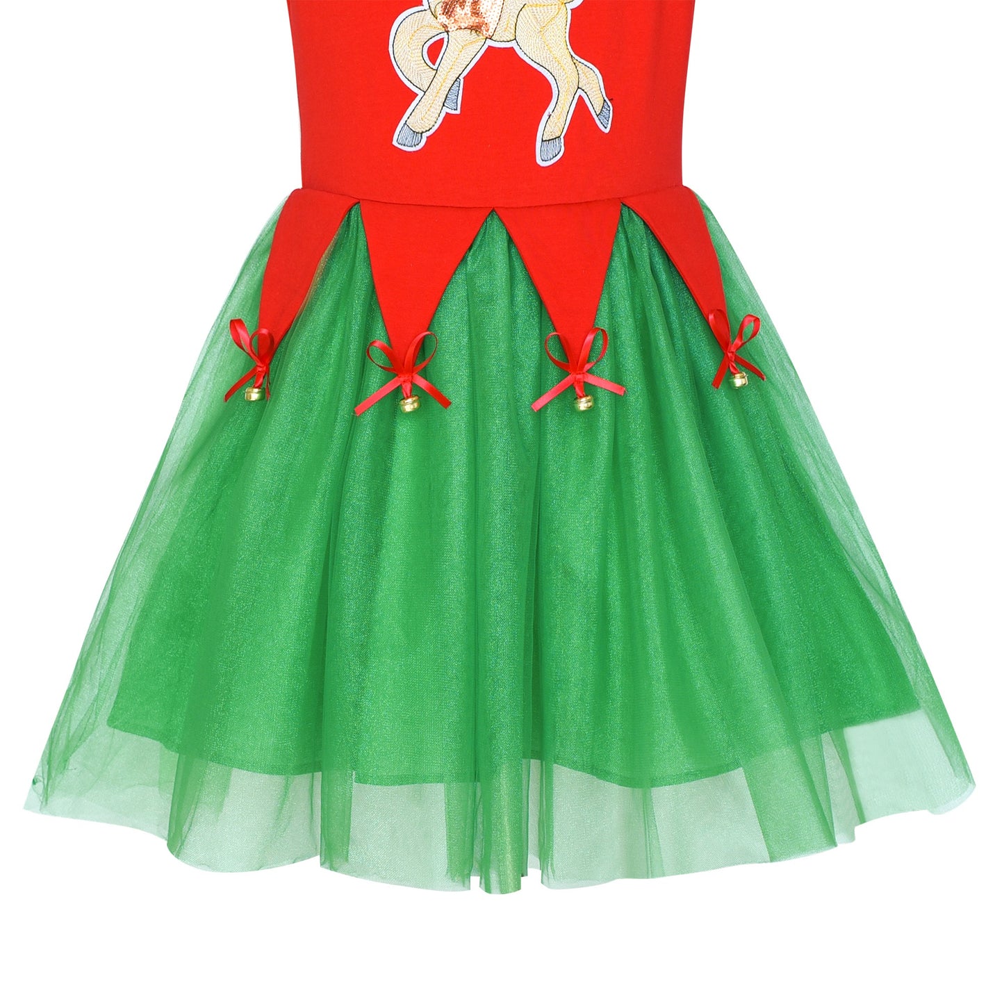 Girls Dress Christmas Reindeer Long Sleeve Party Dress Red