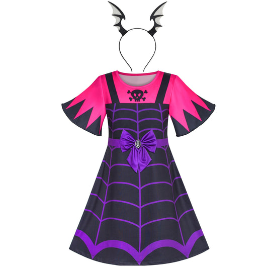 Girls Dress 2-in-1 Vampire Girl Halloween Costume Headband Multi-Color