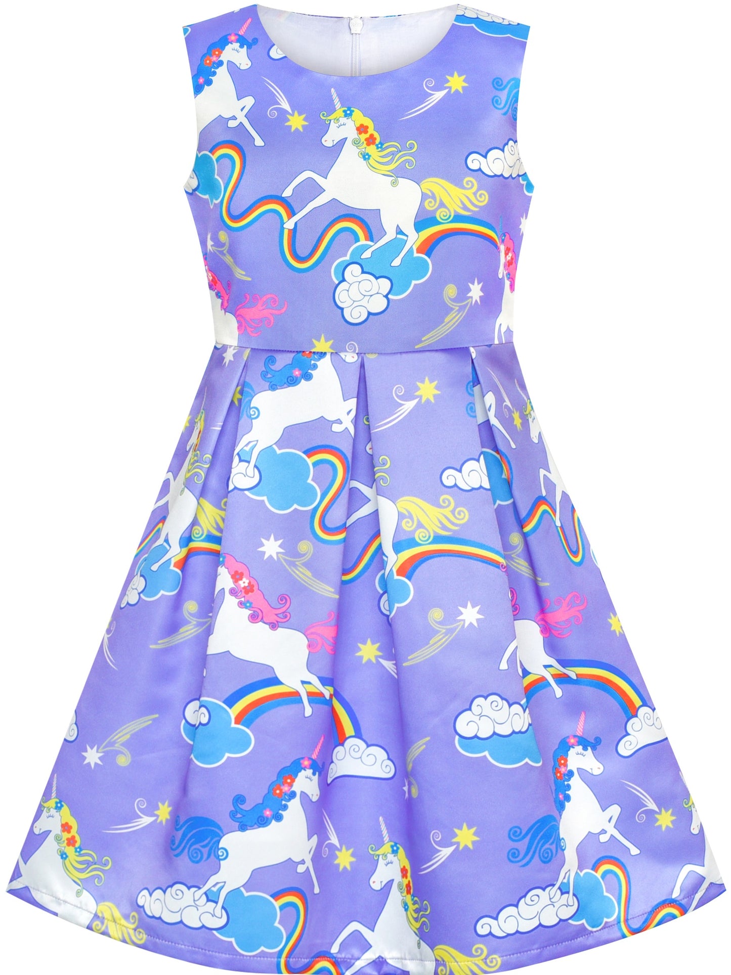 Girls Dress Flower Garden Print Elegant Chinese Style Purple