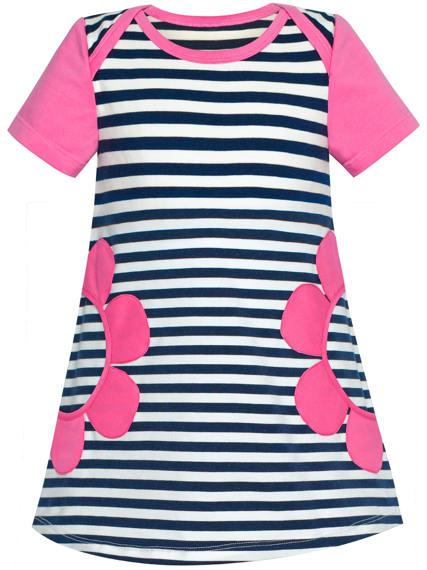 Girls Dress Tee Cotton Sunflower Petal Short Sleeve Pink