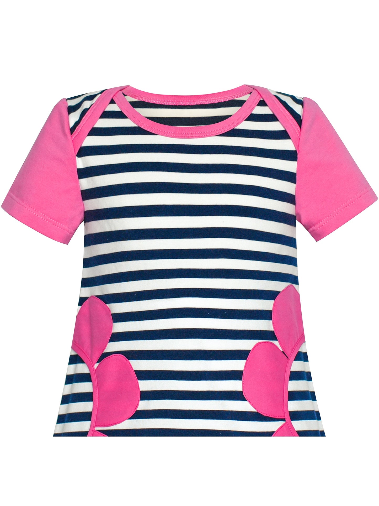 Girls Dress Tee Cotton Sunflower Petal Short Sleeve Pink