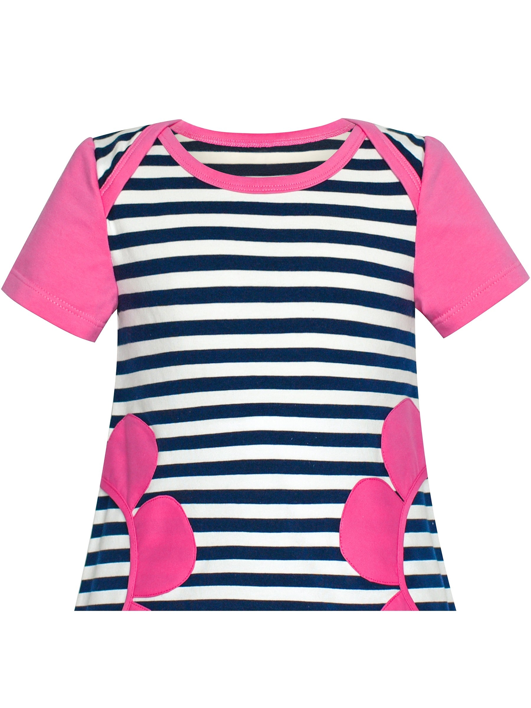 Girls Dress Tee Cotton Sunflower Petal Short Sleeve Pink