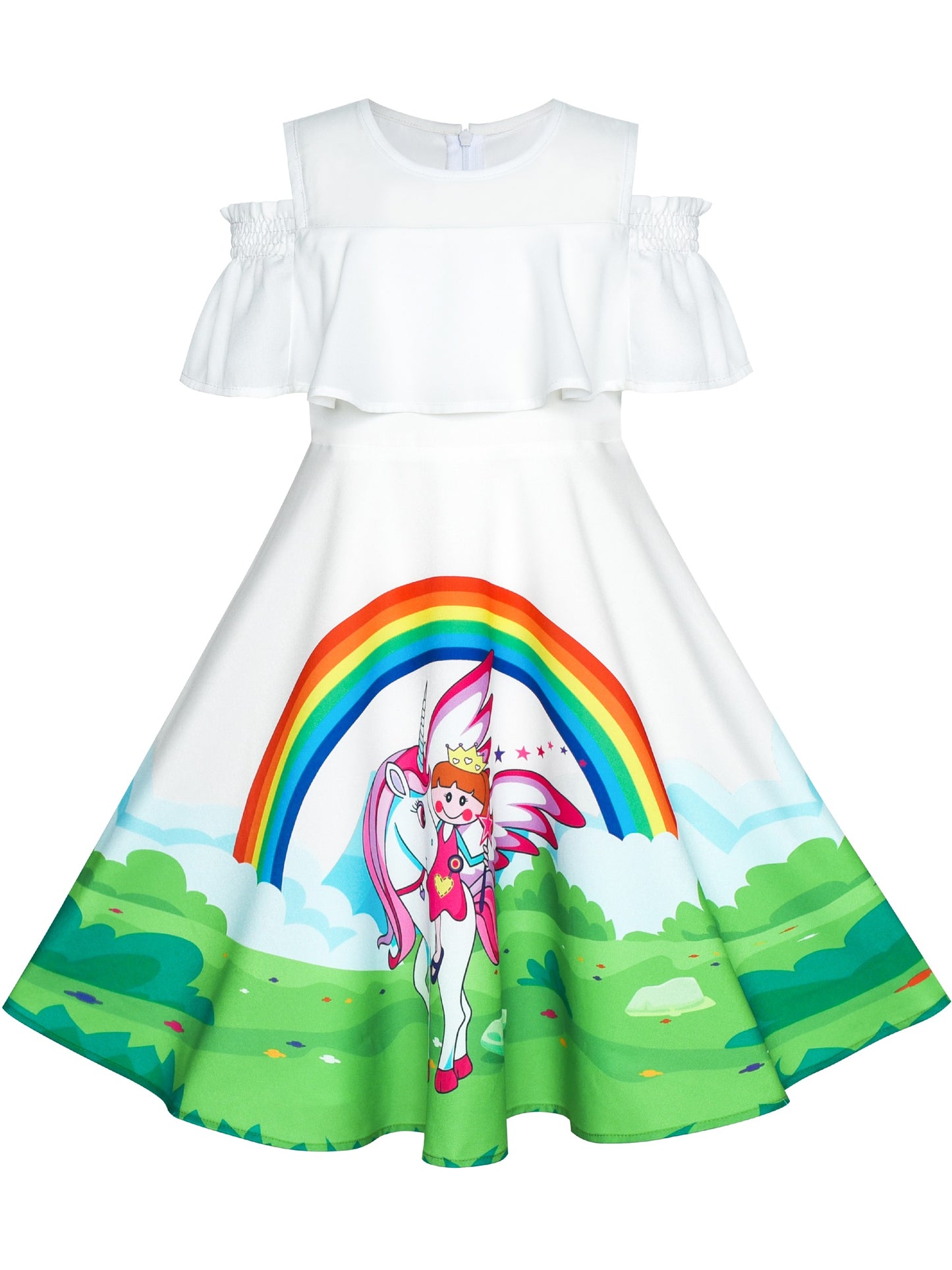 Girls Dress Mermaid Cartoon Princess Ruffle Collar Party Dress Green