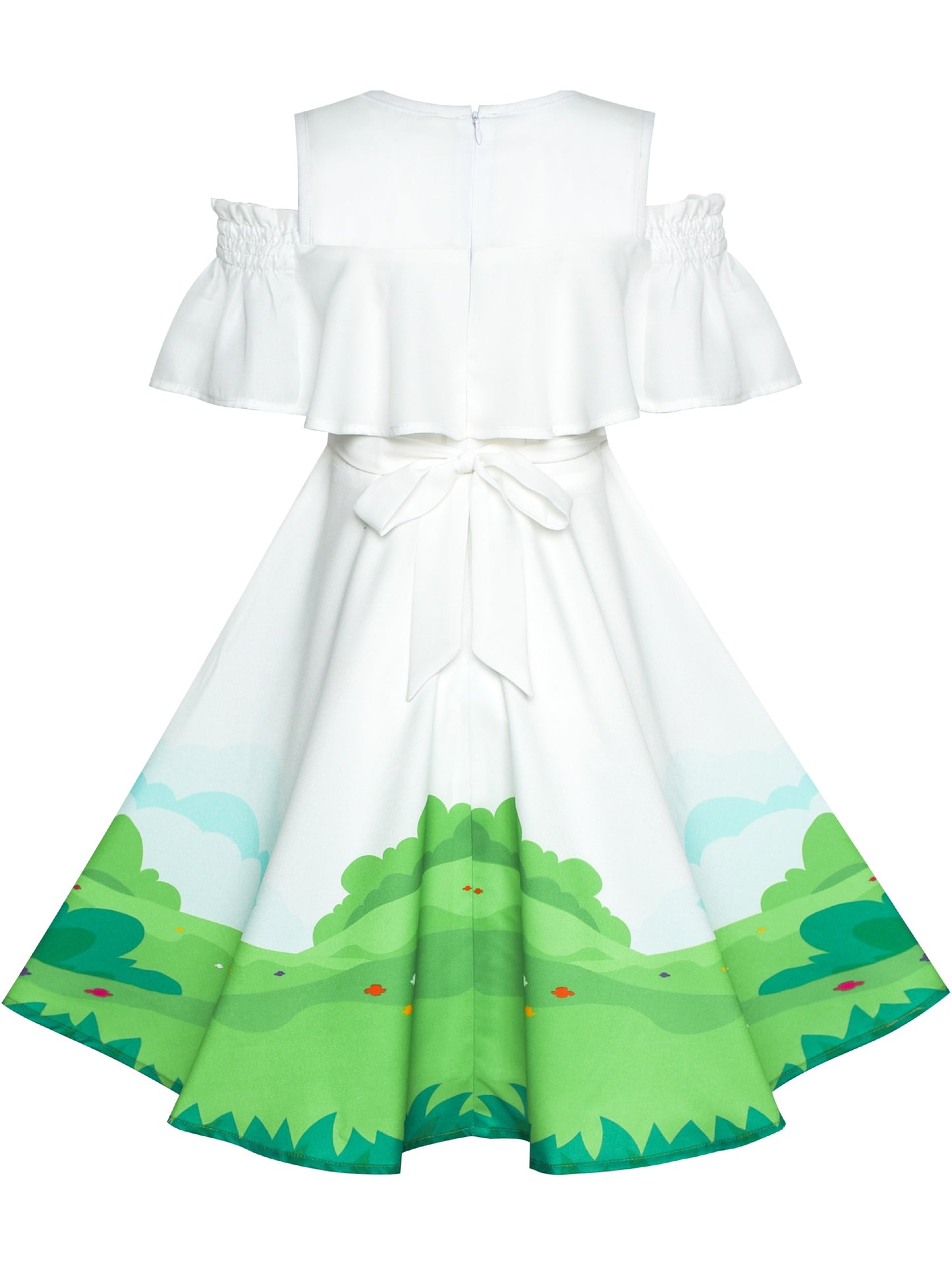 Girls Dress Mermaid Cartoon Princess Ruffle Collar Party Dress Green