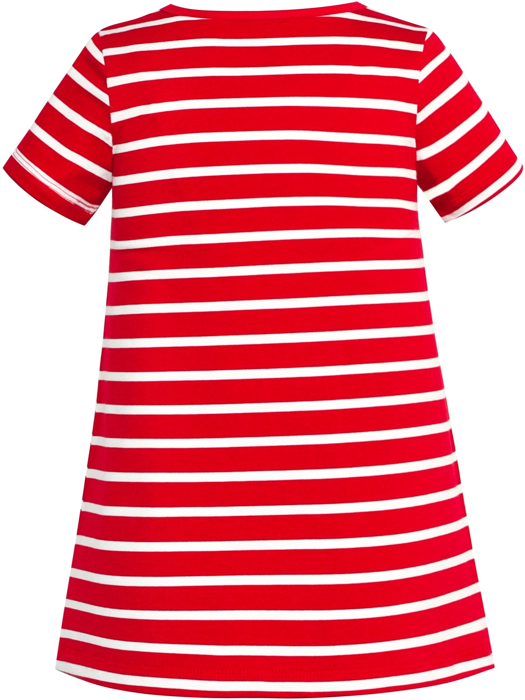 Girls Dress Tee Cotton Sunflower Petal Short Sleeve Red