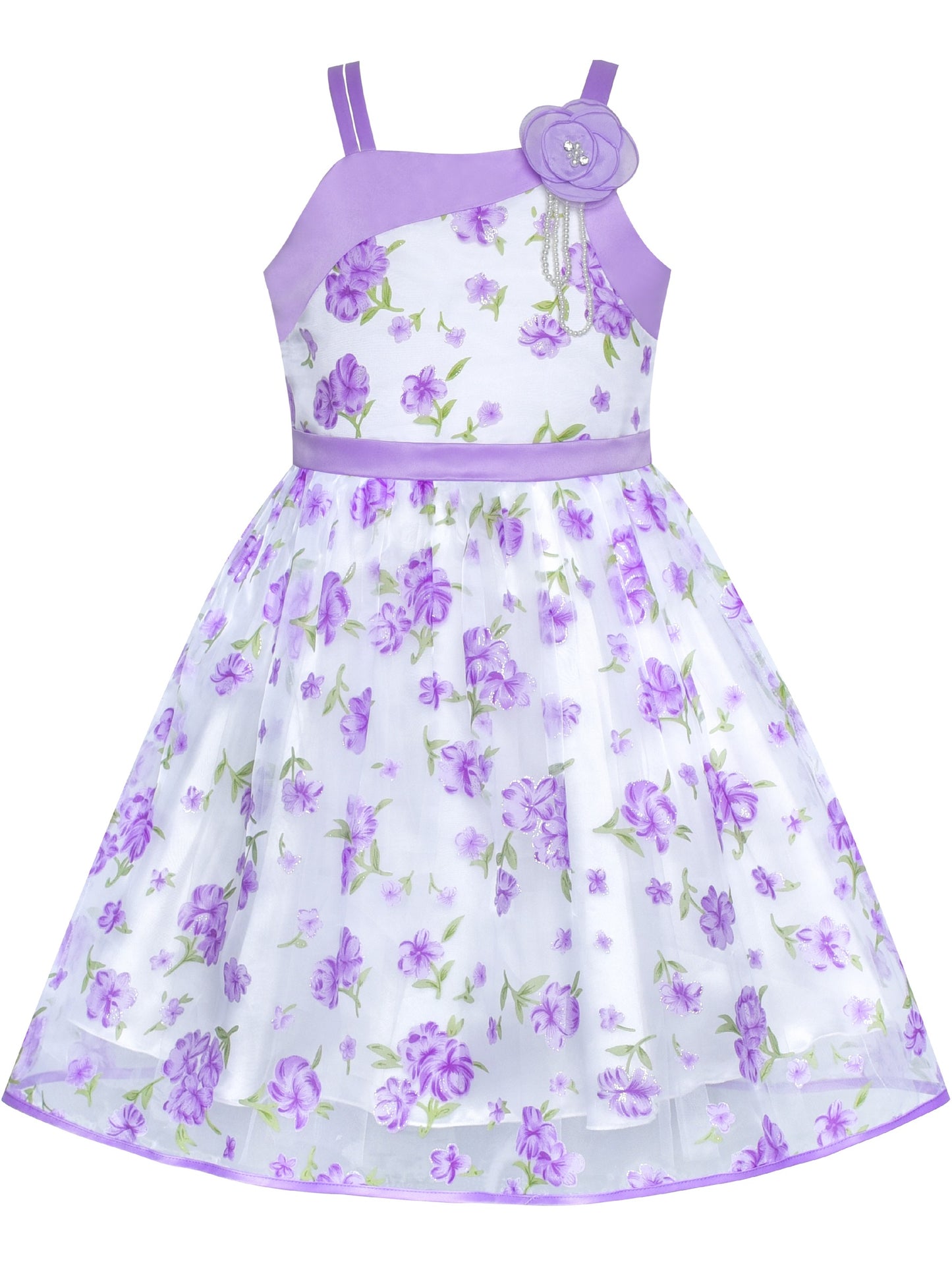 Girls Dress White Pleated Tank Bridesmaid Wedding Flower Girl Kids Purple