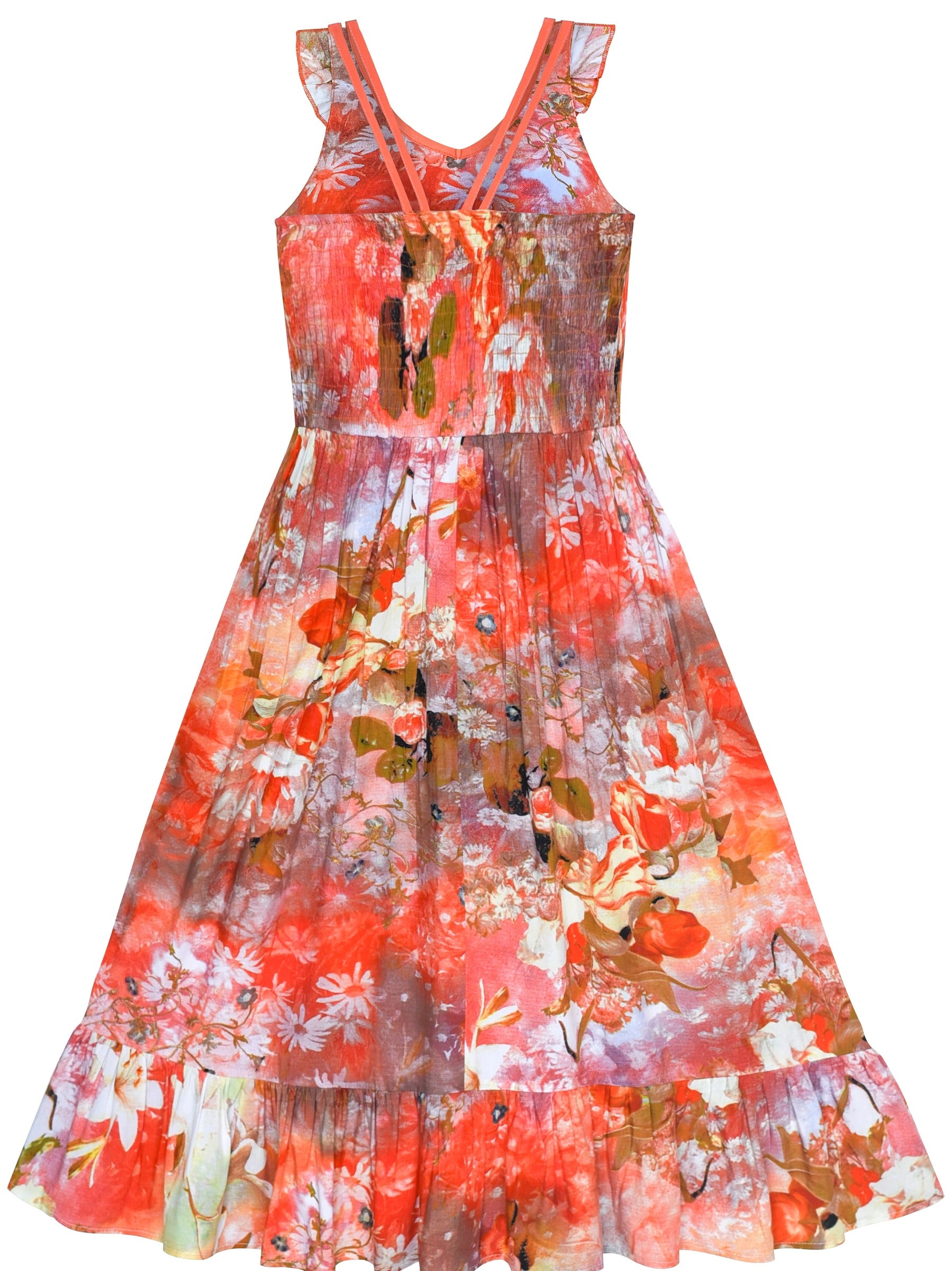 Girls Dress Floral Cotton Casual Summer Beach Sundress Multi-Color
