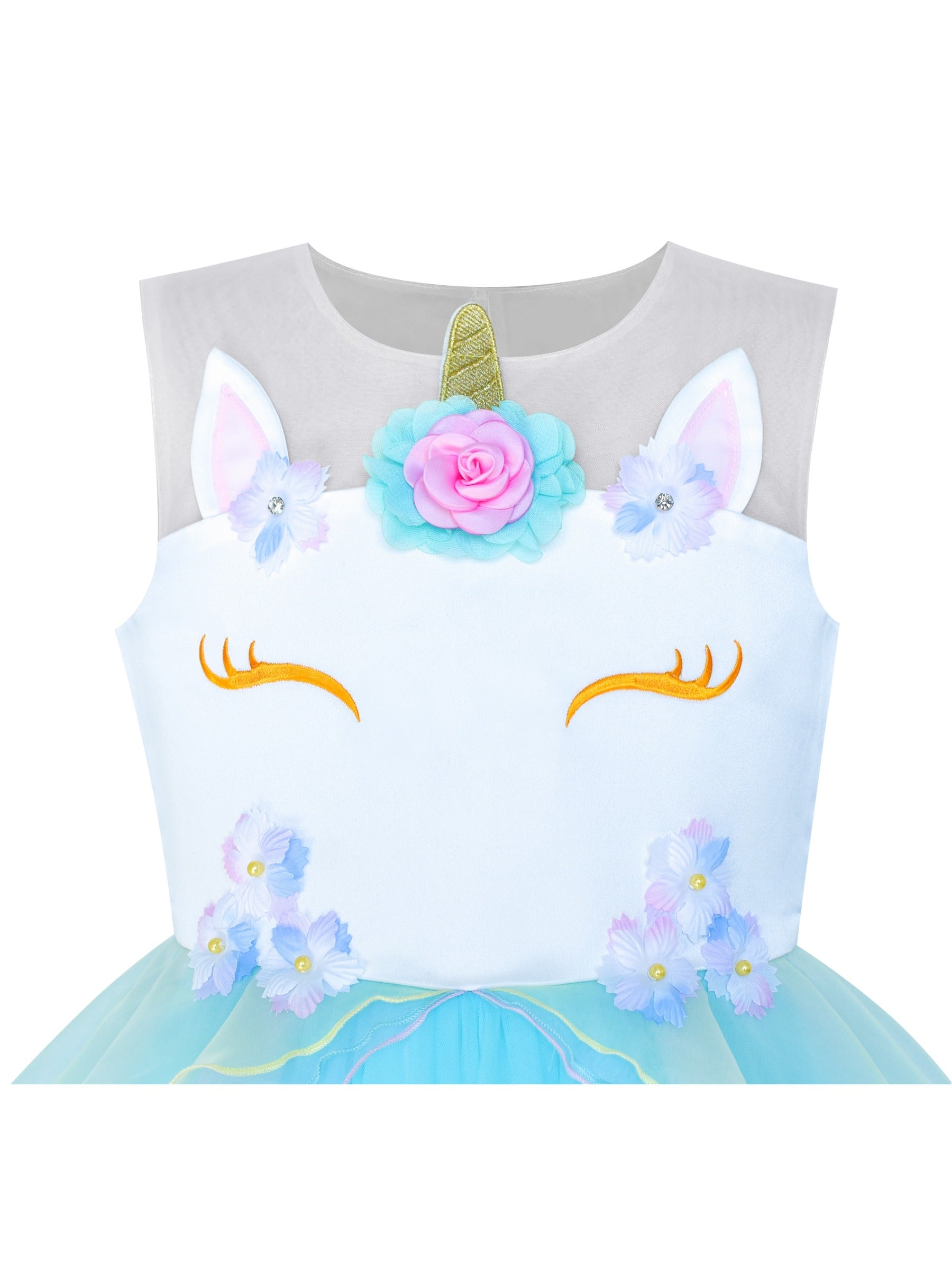 Girls Dress Pink Unicorn Costume Cosplay Princess Pageant Party Blue