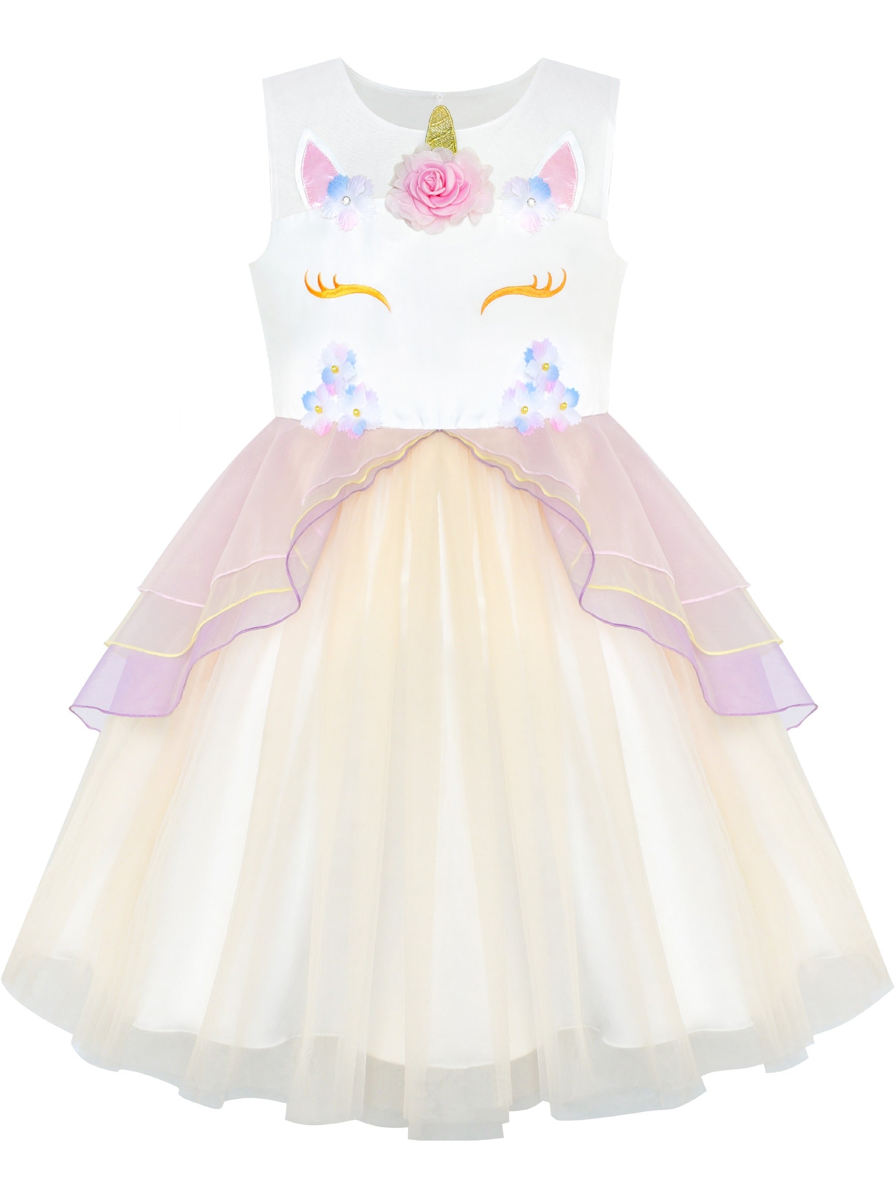 Girls Dress Pink Unicorn Costume Cosplay Princess Pageant Party Beige
