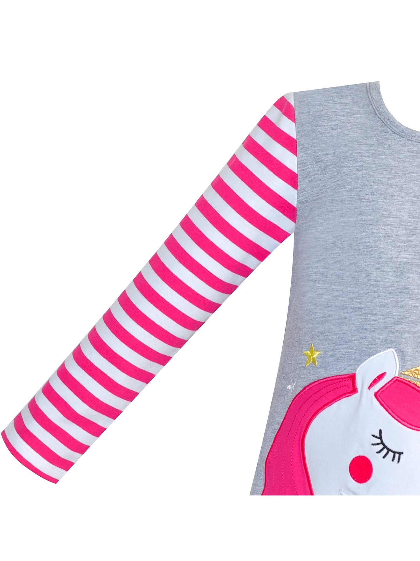 Girls Dress Long Sleeve Christmas Reindeer Snow Holiday Party Gray