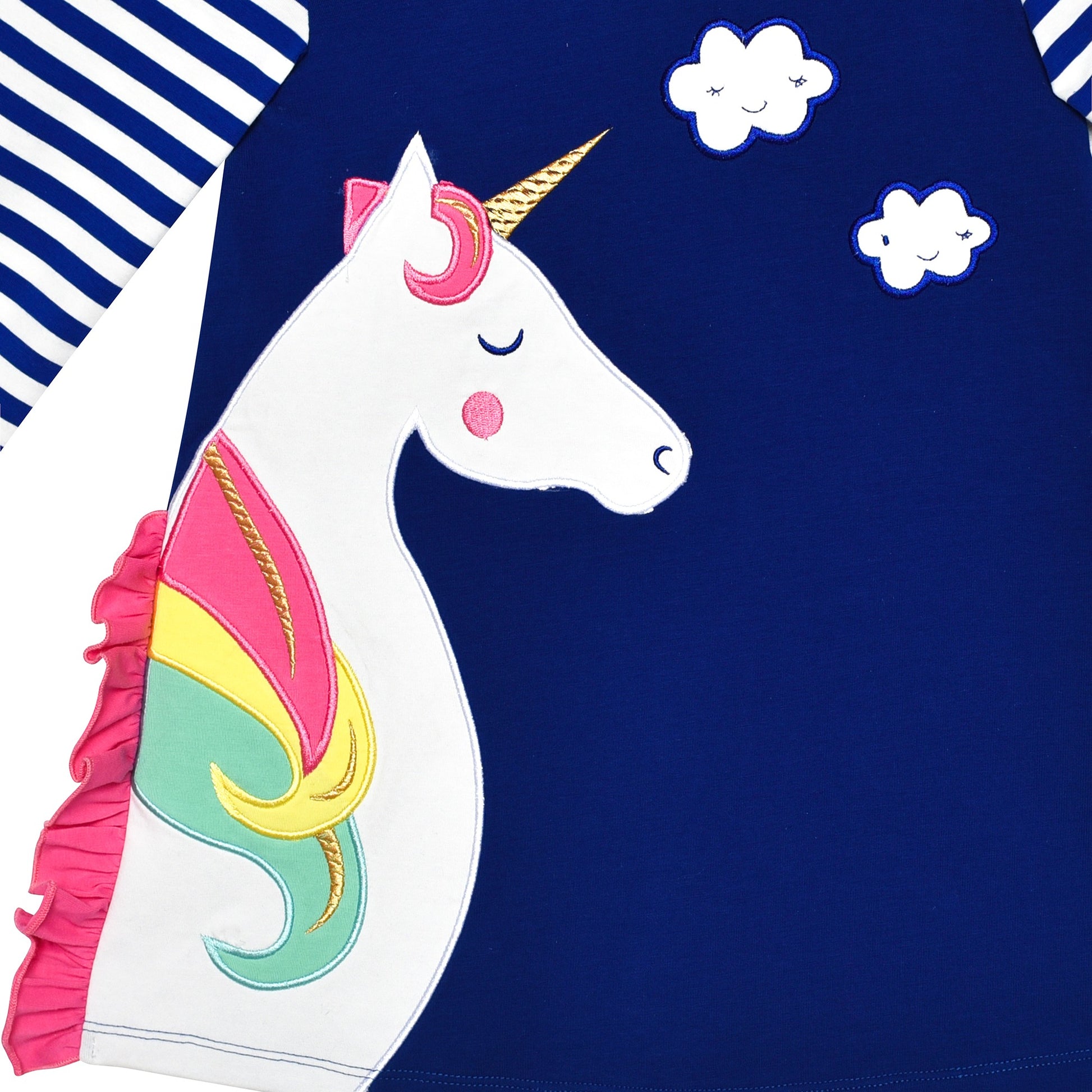 Girls Dress Long Sleeve Christmas Reindeer Snow Holiday Party Blue