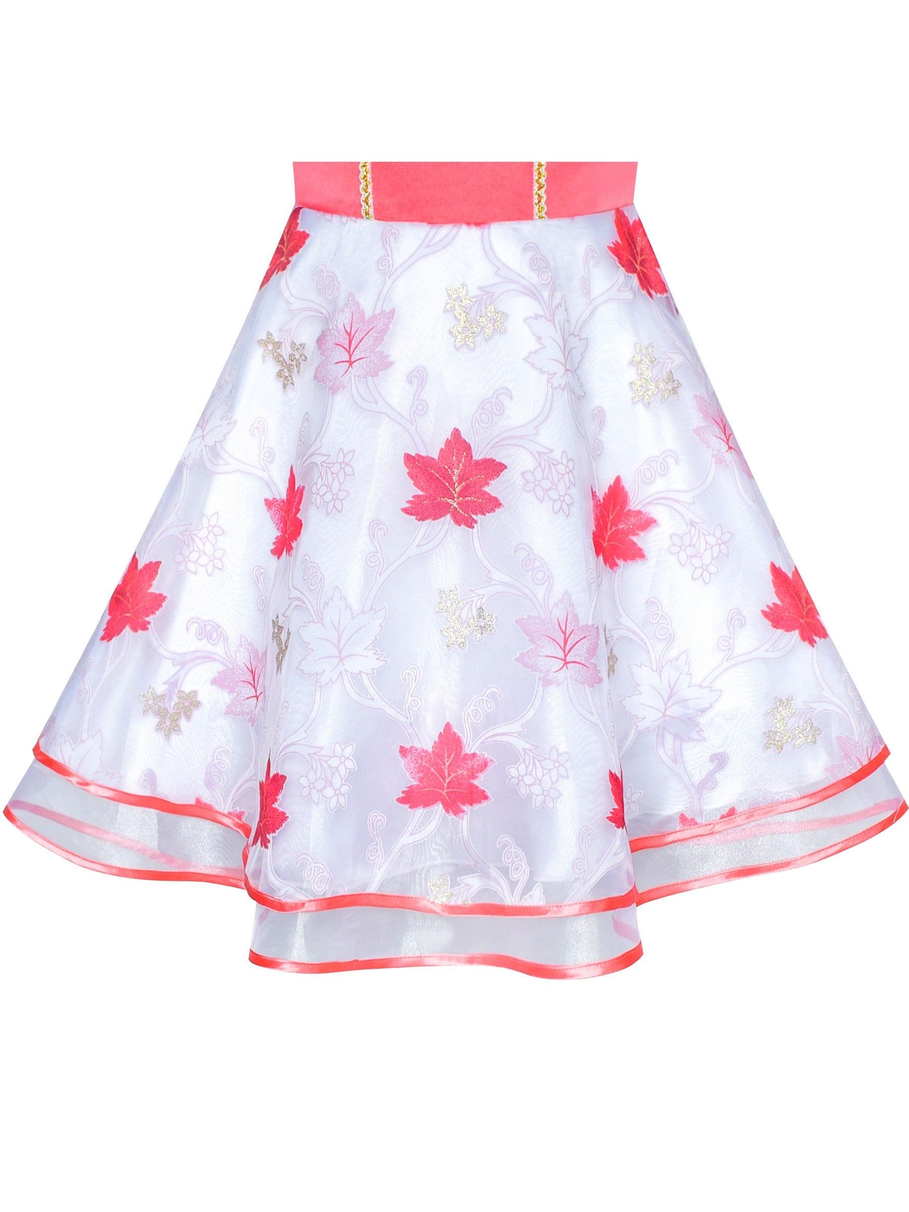 Girls Dress Cold Shoulder Sleeveless Lace Flower Ruffle Red