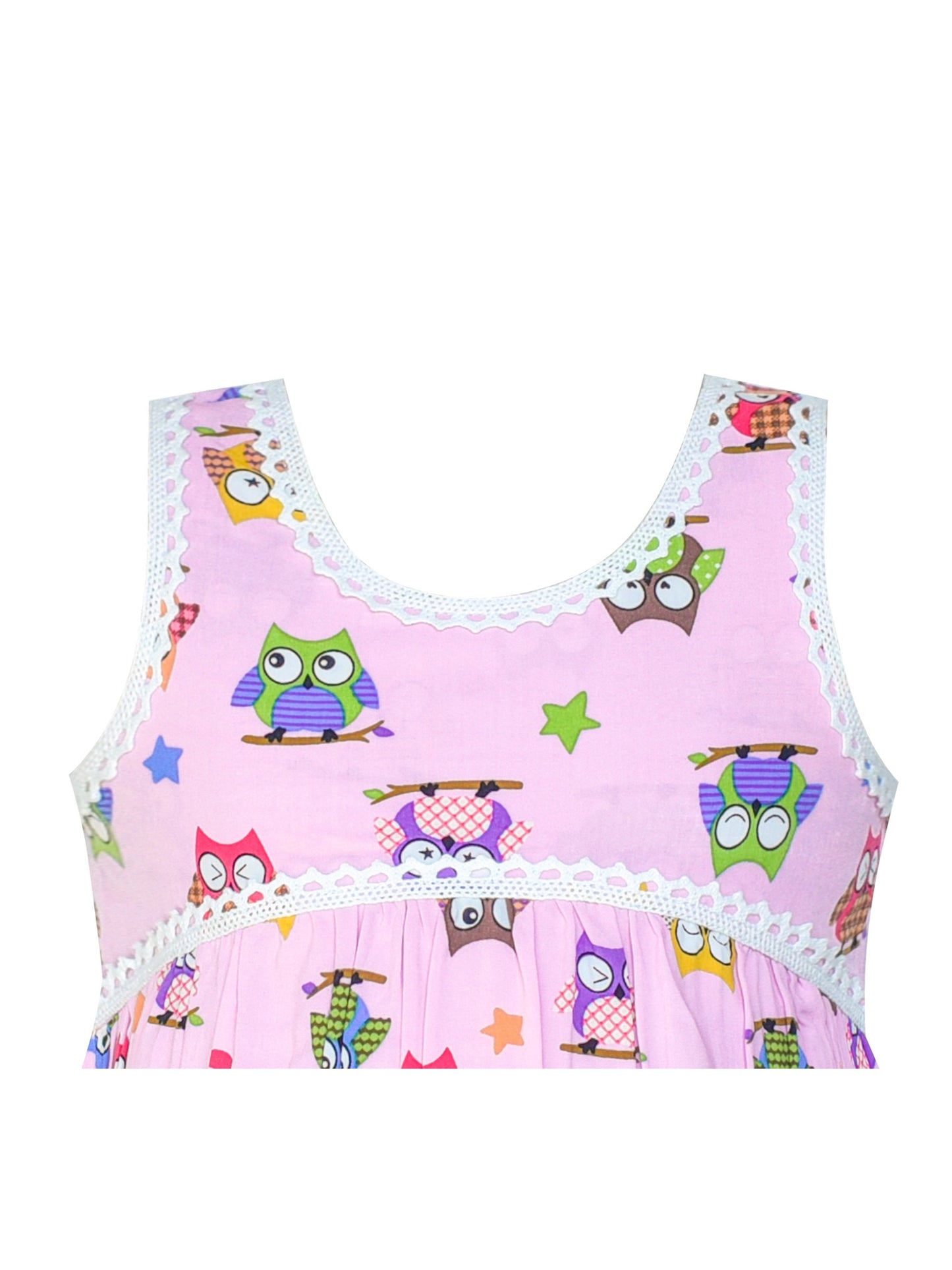 Girls Dress Sleeveless Mushrooms Frog Cotton Casual Pink