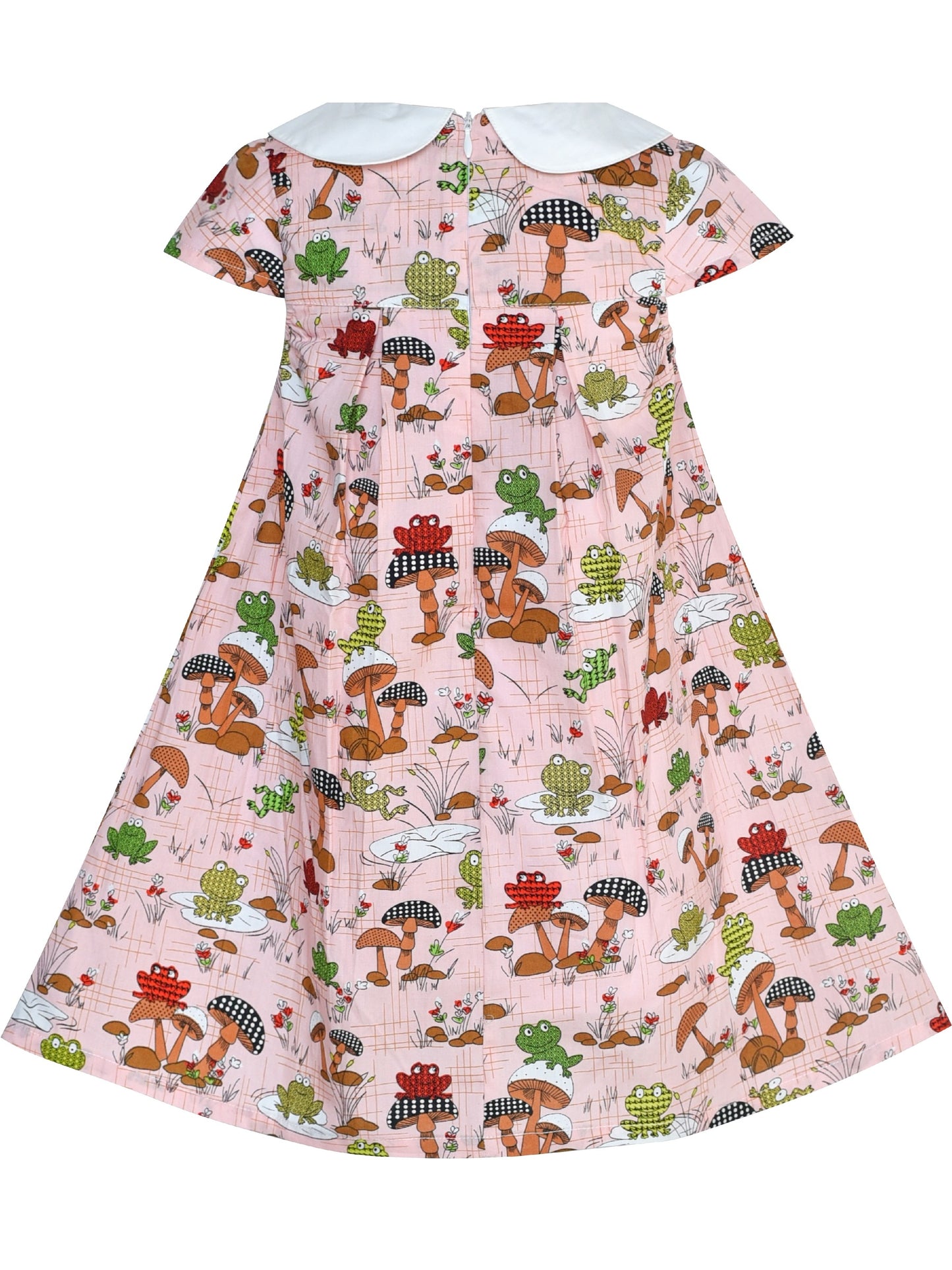 Girls Dress Sleeveless Mushrooms Frog Cotton Casual Pink