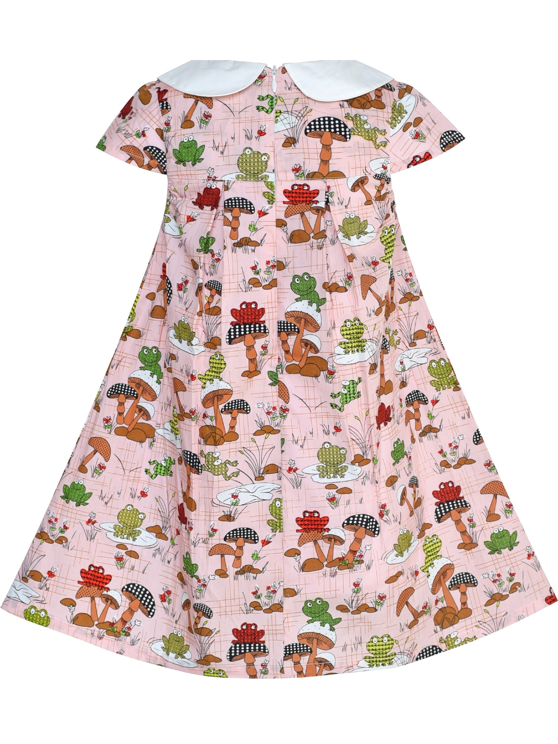Girls Dress Sleeveless Mushrooms Frog Cotton Casual Pink