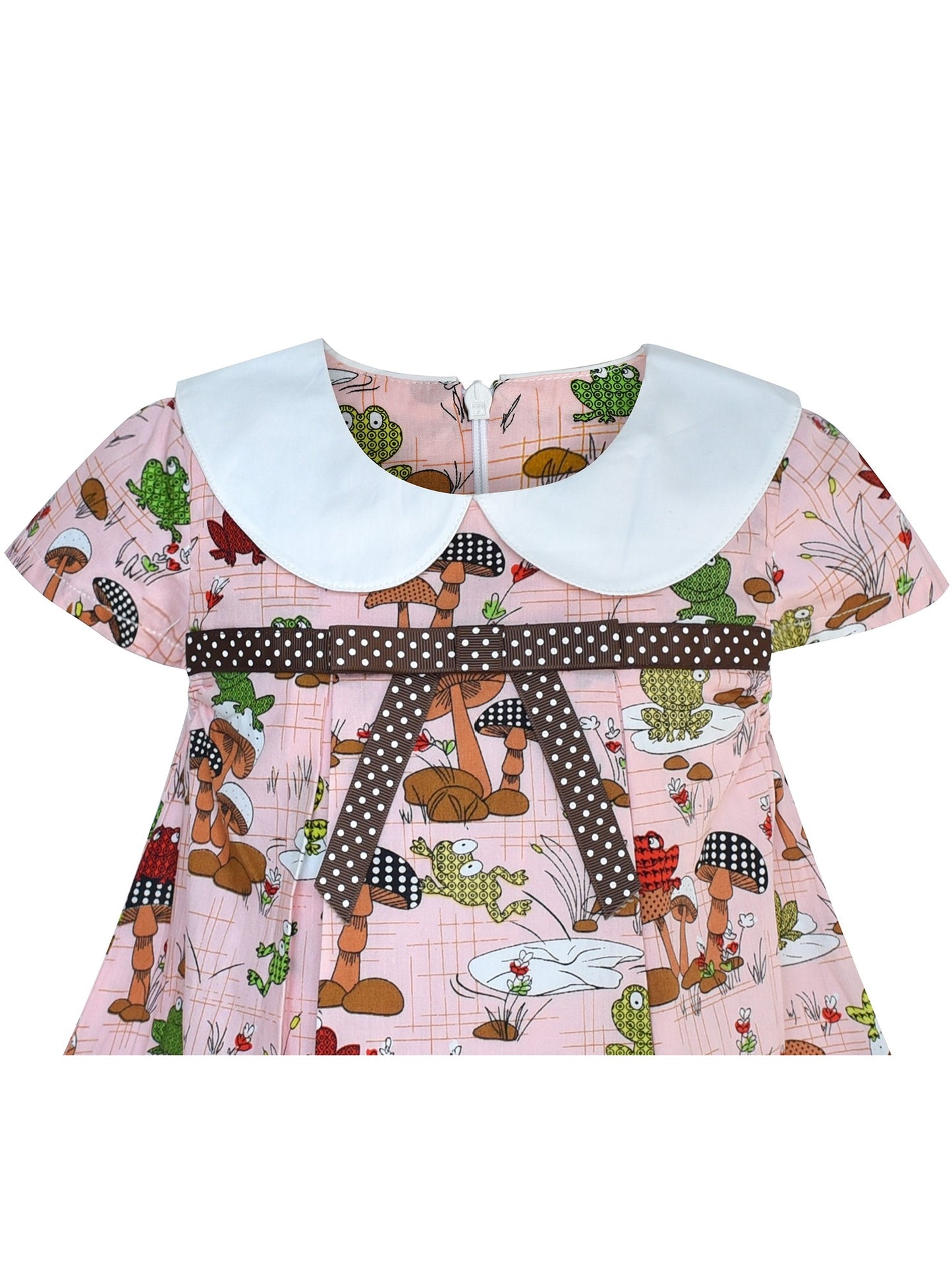 Girls Dress Sleeveless Mushrooms Frog Cotton Casual Pink