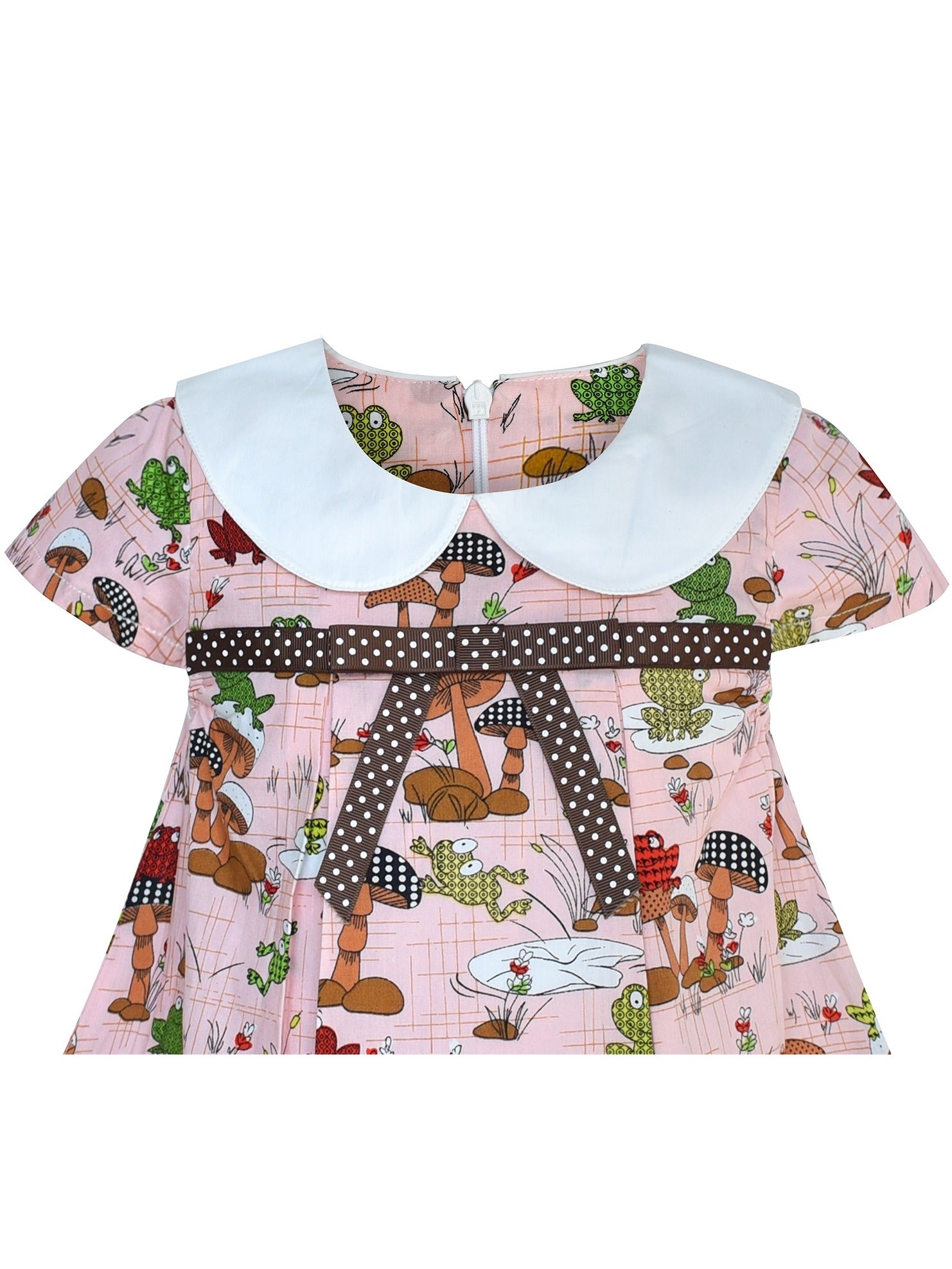 Girls Dress Sleeveless Mushrooms Frog Cotton Casual Pink