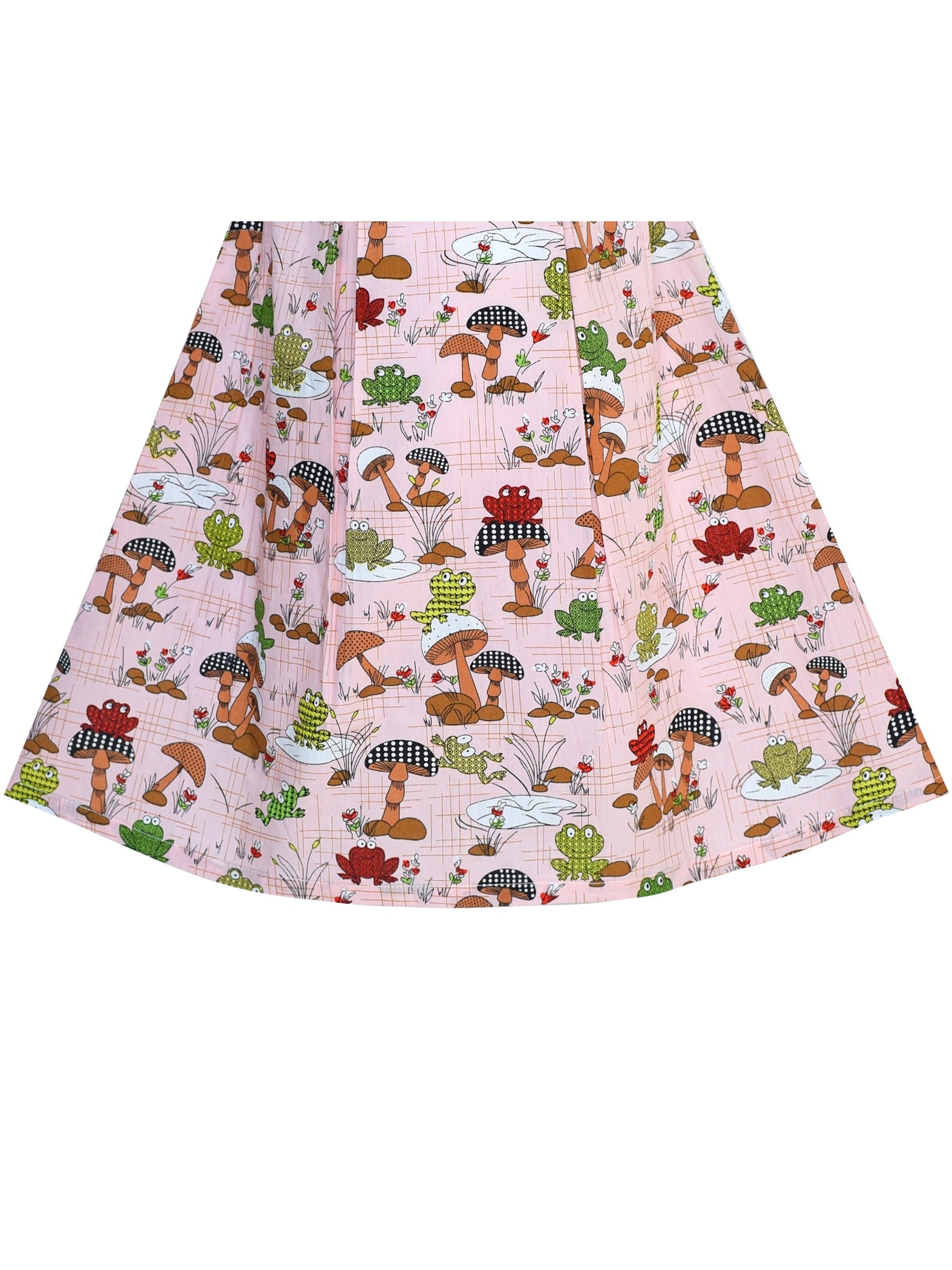 Girls Dress Sleeveless Mushrooms Frog Cotton Casual Pink