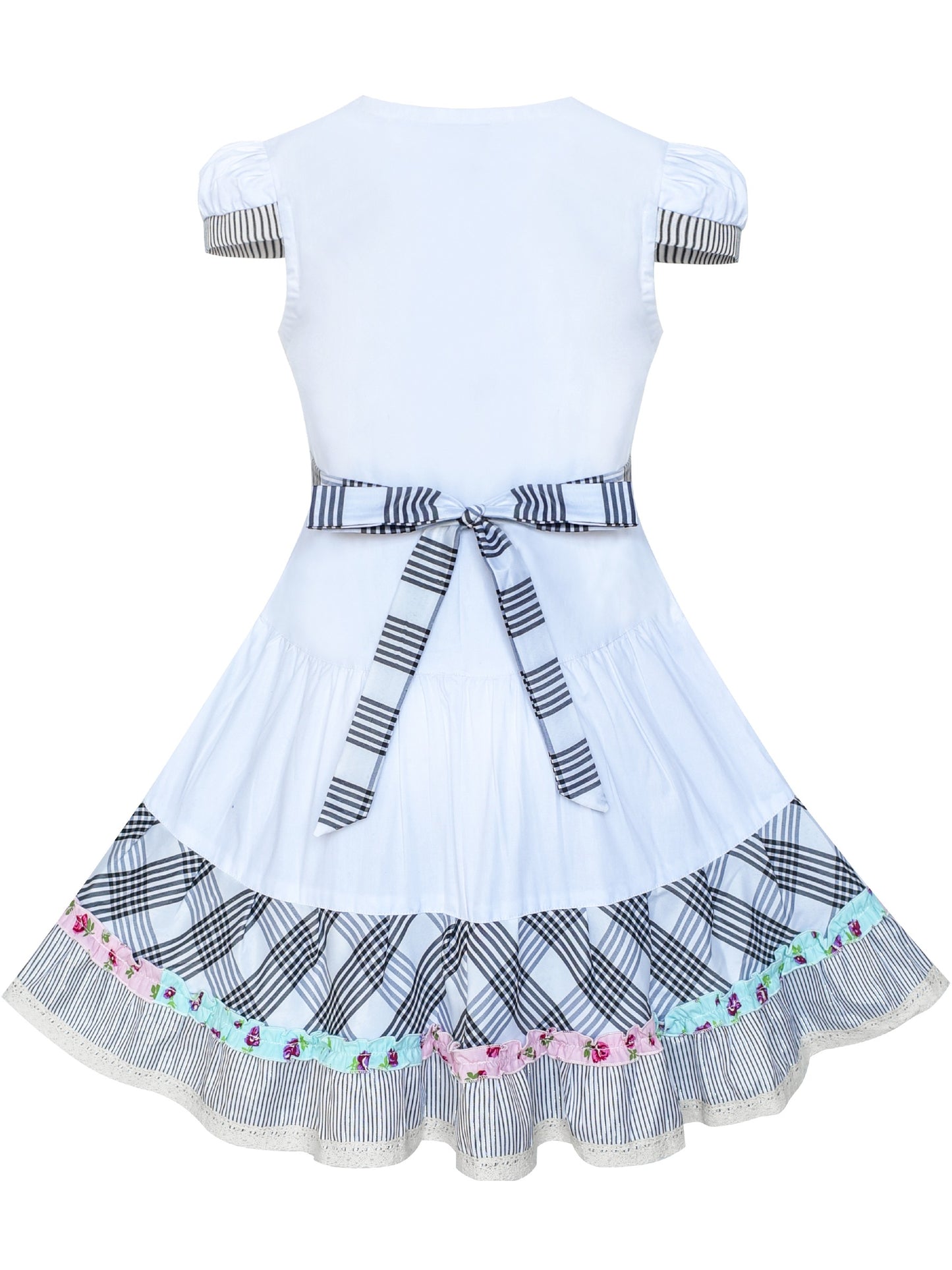 Girls Dress Blue Button Casual Short Sleeve Everyday White
