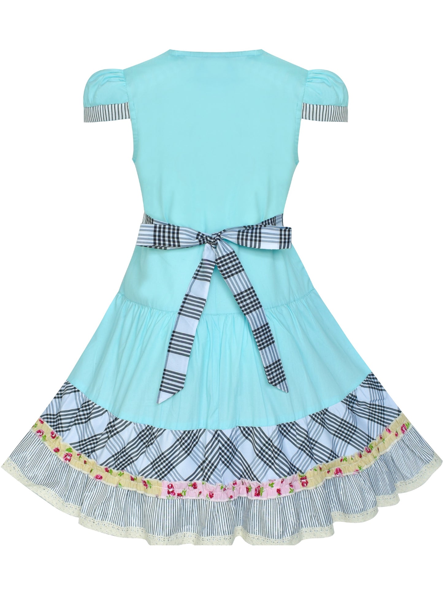 Girls Dress Blue Button Casual Short Sleeve Everyday Blue