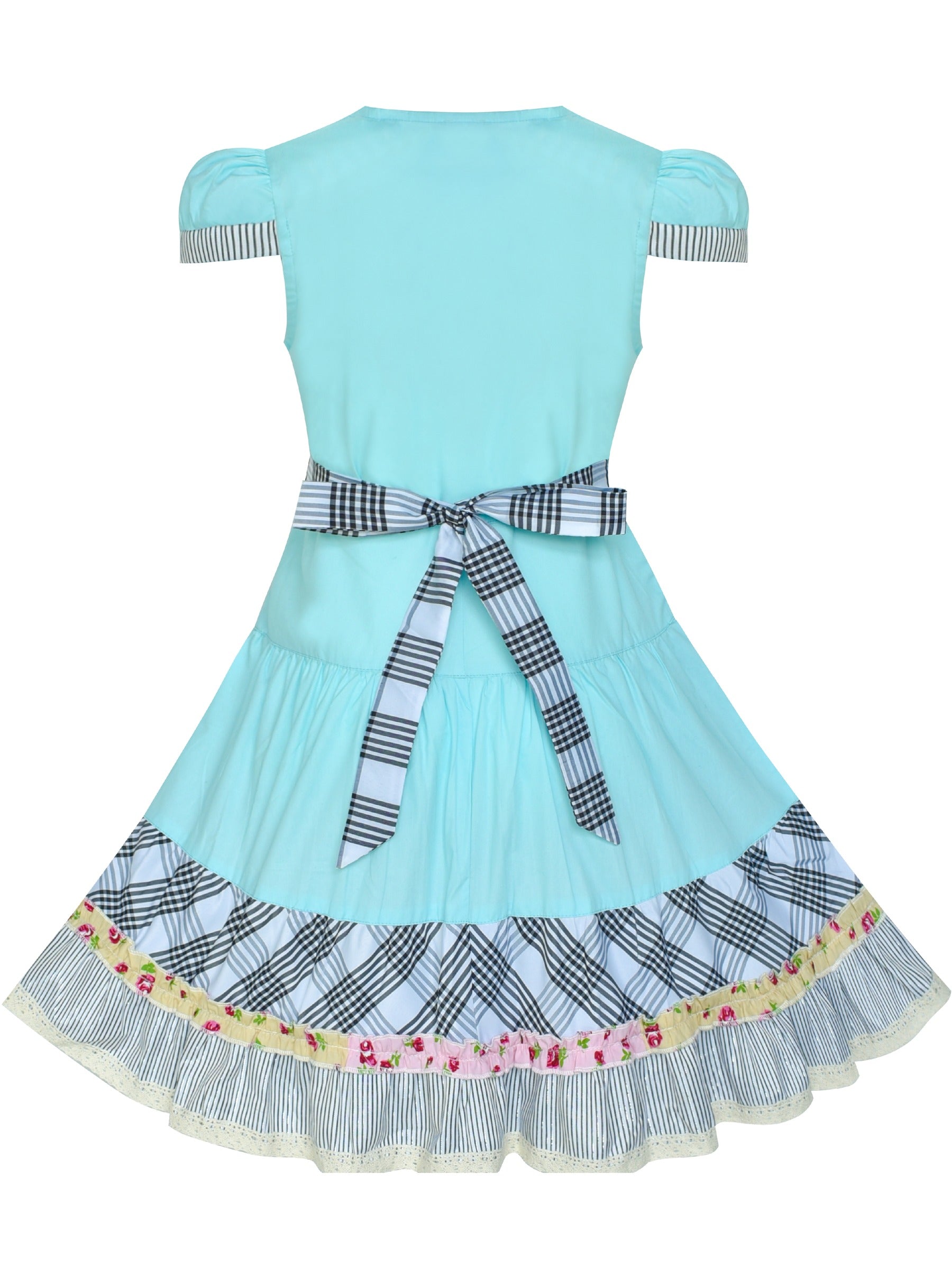 Girls Dress Blue Button Casual Short Sleeve Everyday Blue