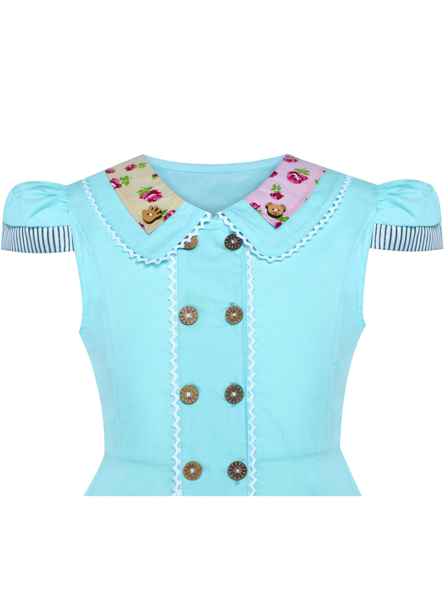 Girls Dress Blue Button Casual Short Sleeve Everyday Blue