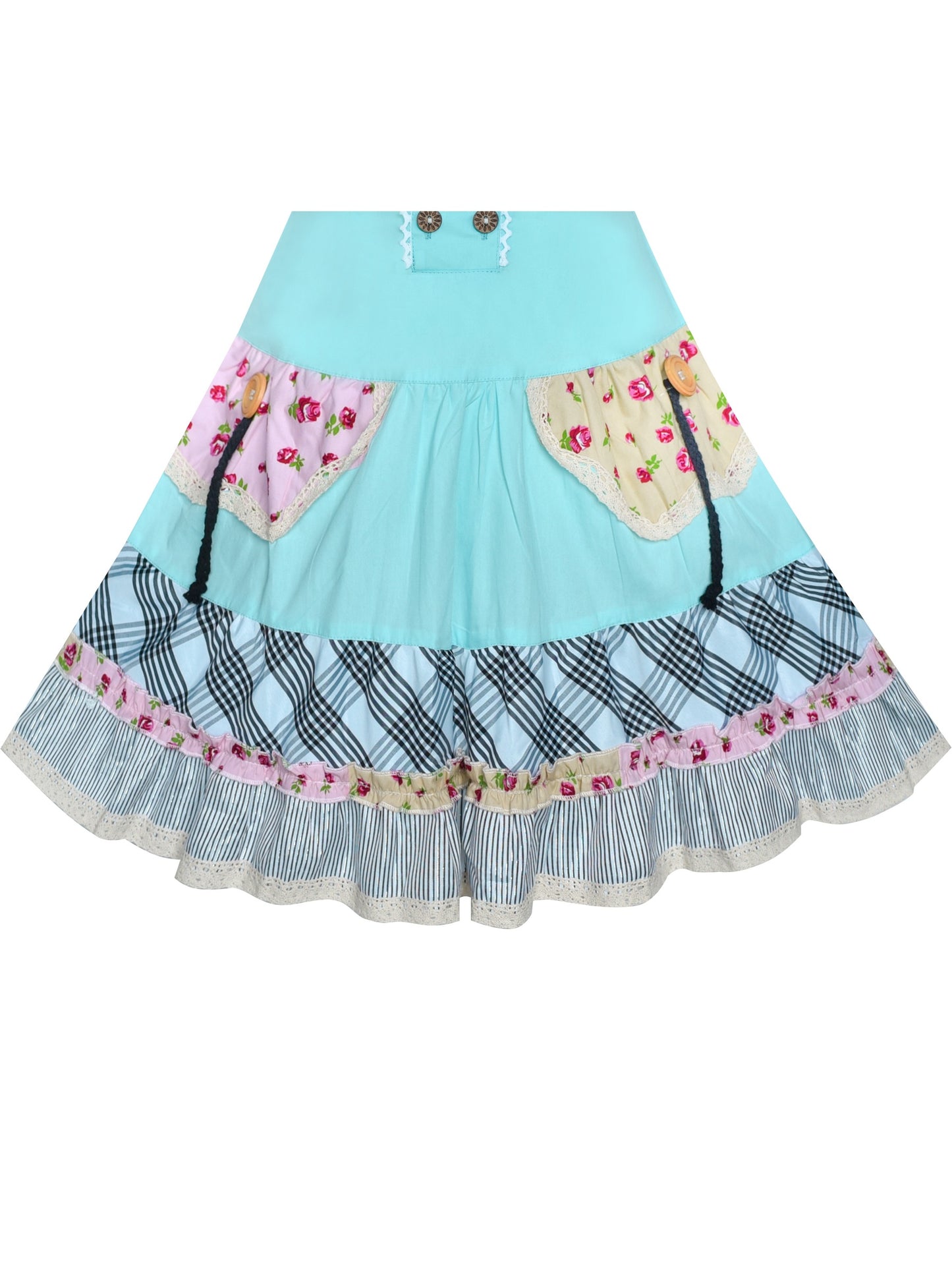 Girls Dress Blue Button Casual Short Sleeve Everyday Blue