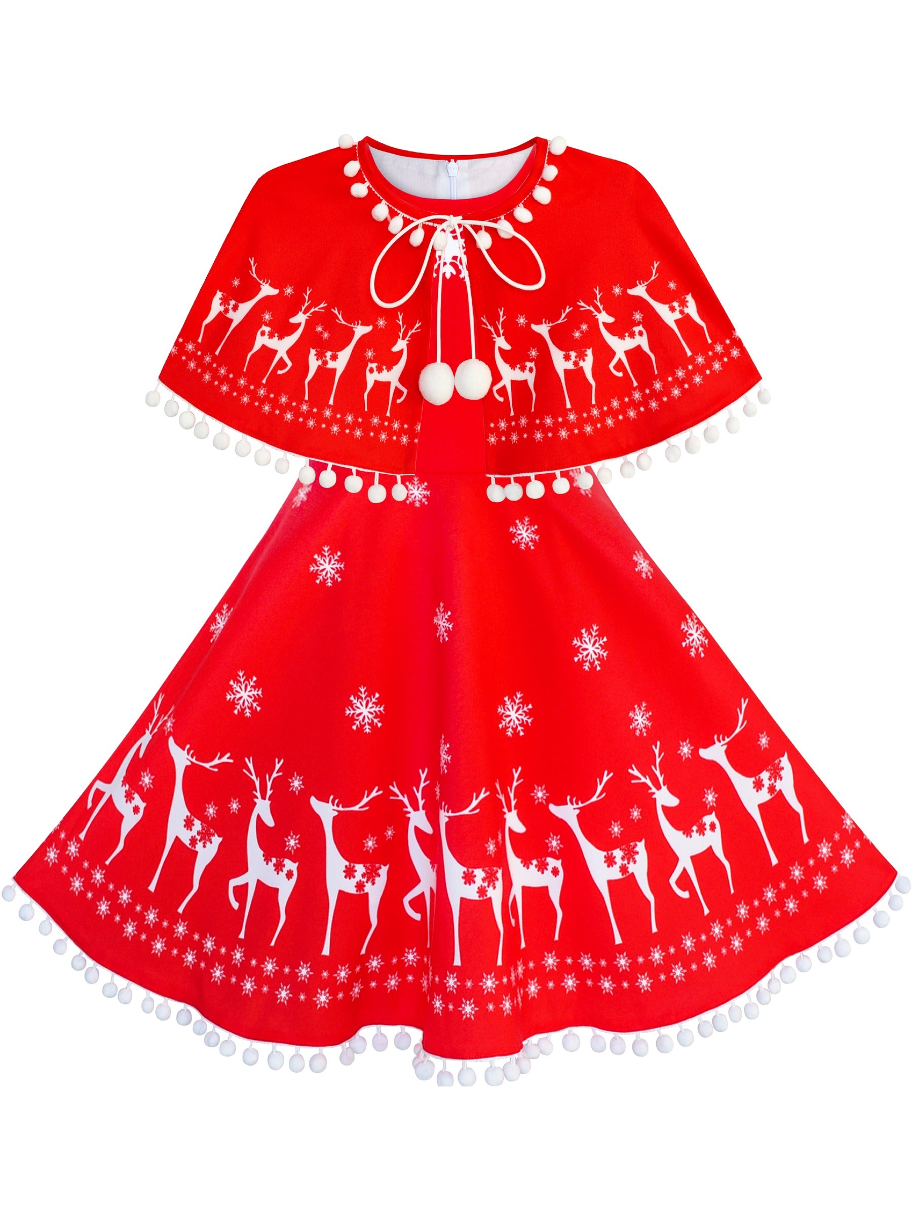 Girls Dress Red Cape Cloak Christmas New Year Holiday Party Red