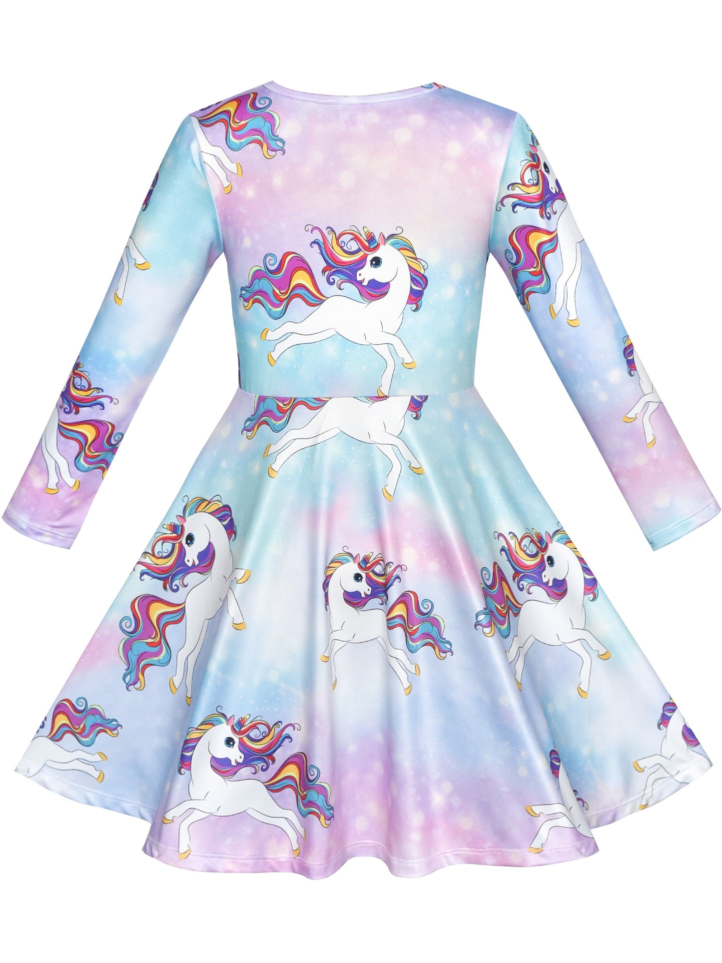 Girls Dress Unicorn Rainbow Casual Long Sleeve Blue